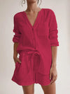 Notched Long Sleeve Top and Shorts Set-Krush Kandy, Women's Online Fashion Boutique Located in Phoenix, Arizona (Scottsdale Area)