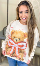 Teddy Bear Lace Bow Valentine Sweatshirt-Graphic Tees-Krush Kandy, Women's Online Fashion Boutique Located in Phoenix, Arizona (Scottsdale Area)