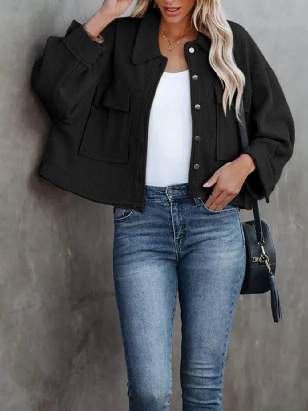 Button Up Long Sleeve Jacket-Jackets-Krush Kandy, Women's Online Fashion Boutique Located in Phoenix, Arizona (Scottsdale Area)