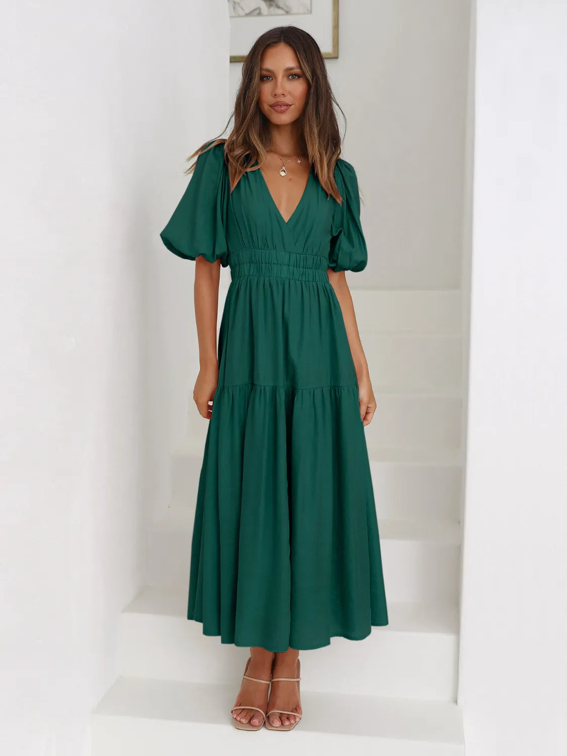 Tiered Surplice Half Sleeve Midi Dress-dress-Krush Kandy, Women's Online Fashion Boutique Located in Phoenix, Arizona (Scottsdale Area)
