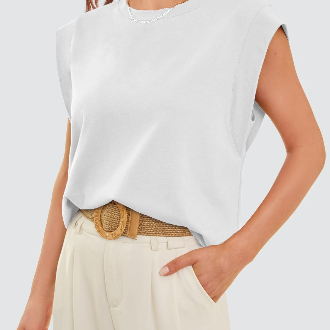 White View. Round Neck Cap Sleeve Tank-Krush Kandy, Women's Online Fashion Boutique Located in Phoenix, Arizona (Scottsdale Area)