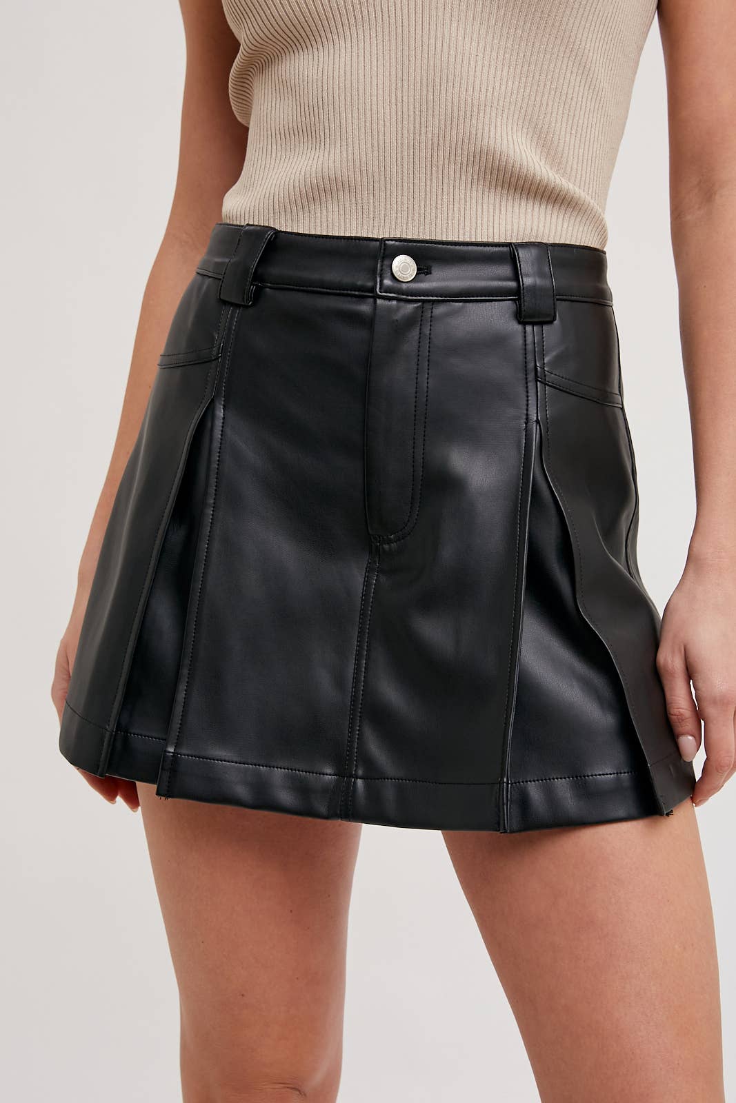 Front Pleated Faux Leather Skort-Skirts-Krush Kandy, Women's Online Fashion Boutique Located in Phoenix, Arizona (Scottsdale Area)