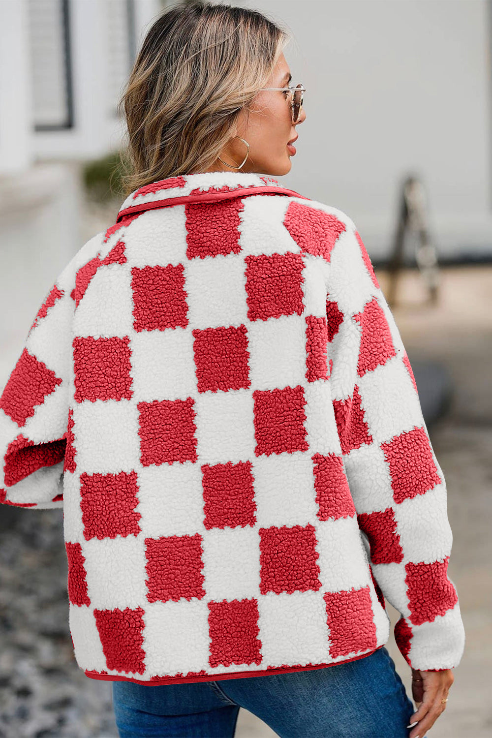 Checkered Snap Down Long Sleeve Teddy Jacket-Krush Kandy, Women's Online Fashion Boutique Located in Phoenix, Arizona (Scottsdale Area)