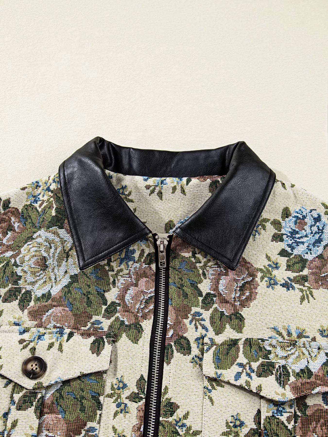 Floral Print Zip Up Contrast Collared Jacket-Jacket-Krush Kandy, Women's Online Fashion Boutique Located in Phoenix, Arizona (Scottsdale Area)