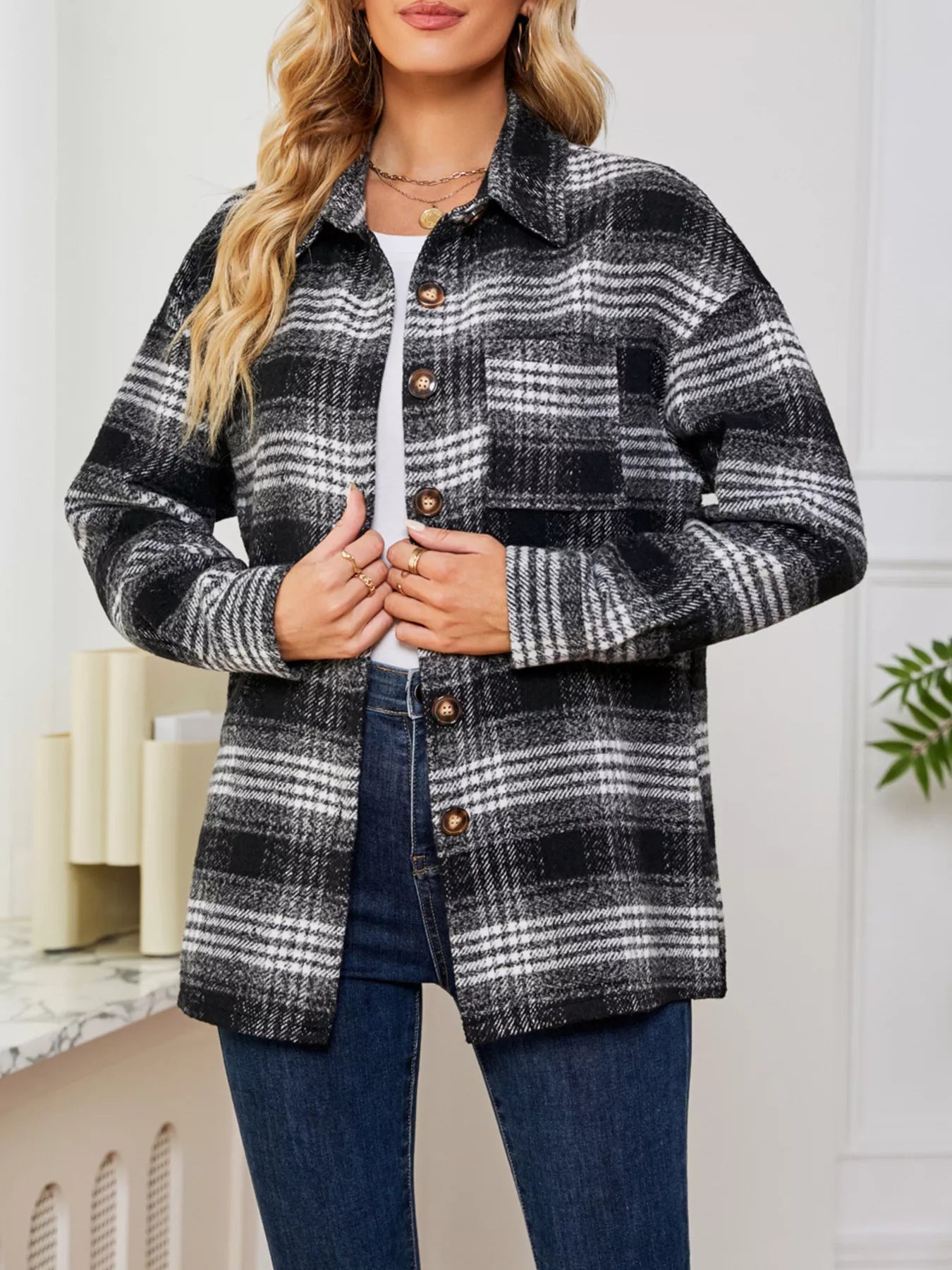 Plaid Button Up Long Sleeve Shacket-Jacket-Krush Kandy, Women's Online Fashion Boutique Located in Phoenix, Arizona (Scottsdale Area)