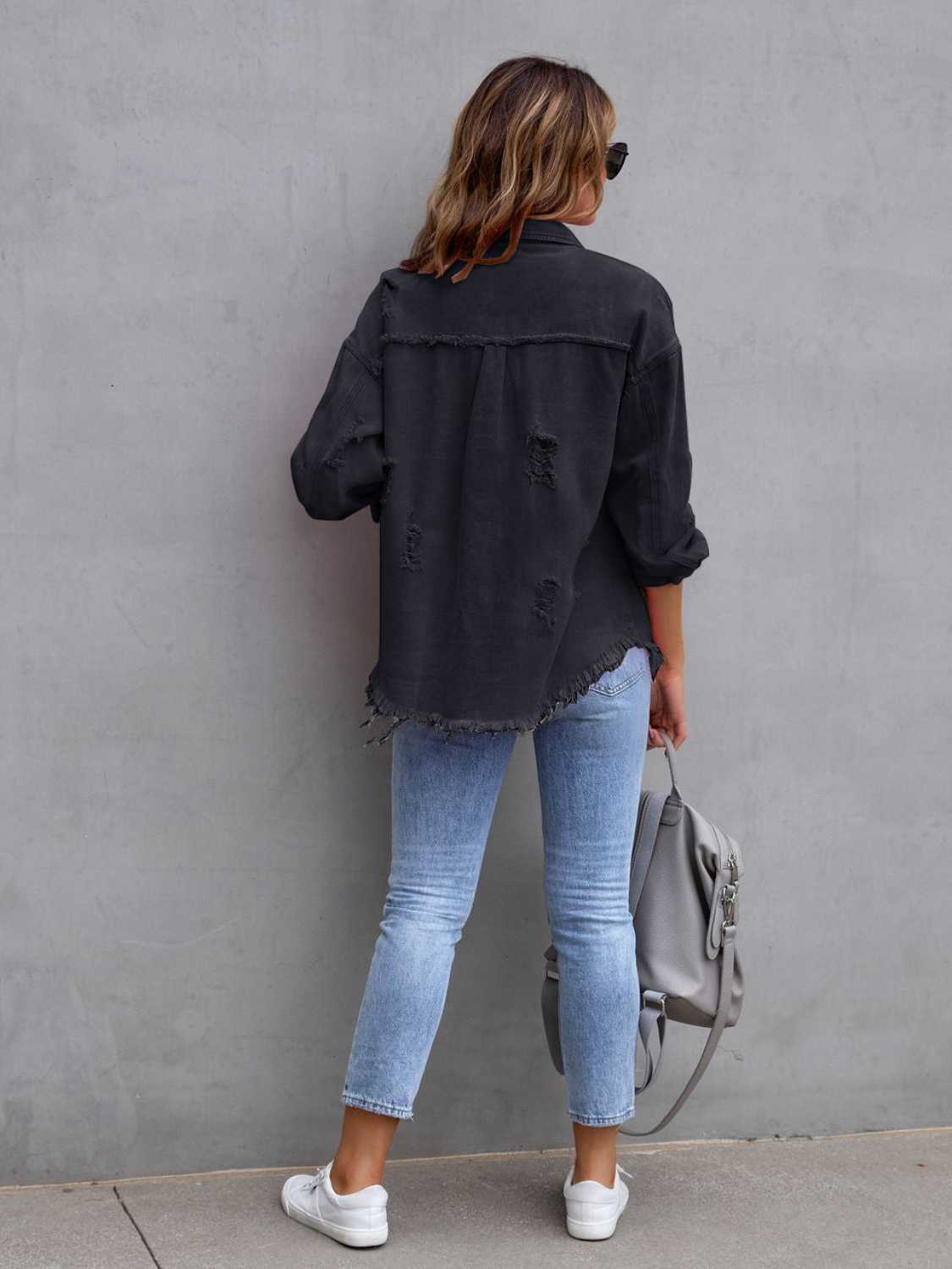 Distressed Drop Shoulder Denim Jacket-Krush Kandy, Women's Online Fashion Boutique Located in Phoenix, Arizona (Scottsdale Area)