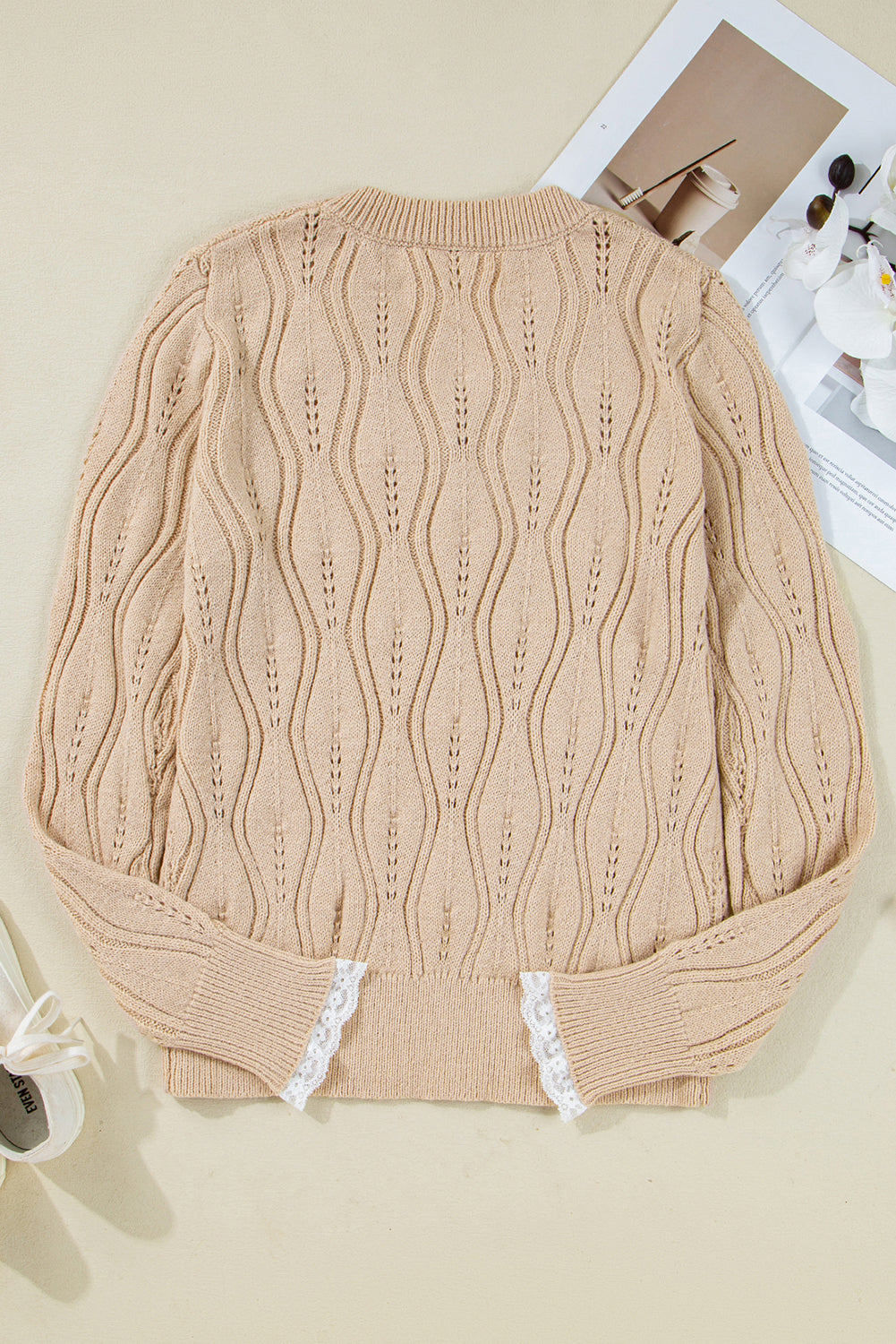 Pearl Embellished Knit Sweater with Lace Cuffs | Krush Kandy Boutique