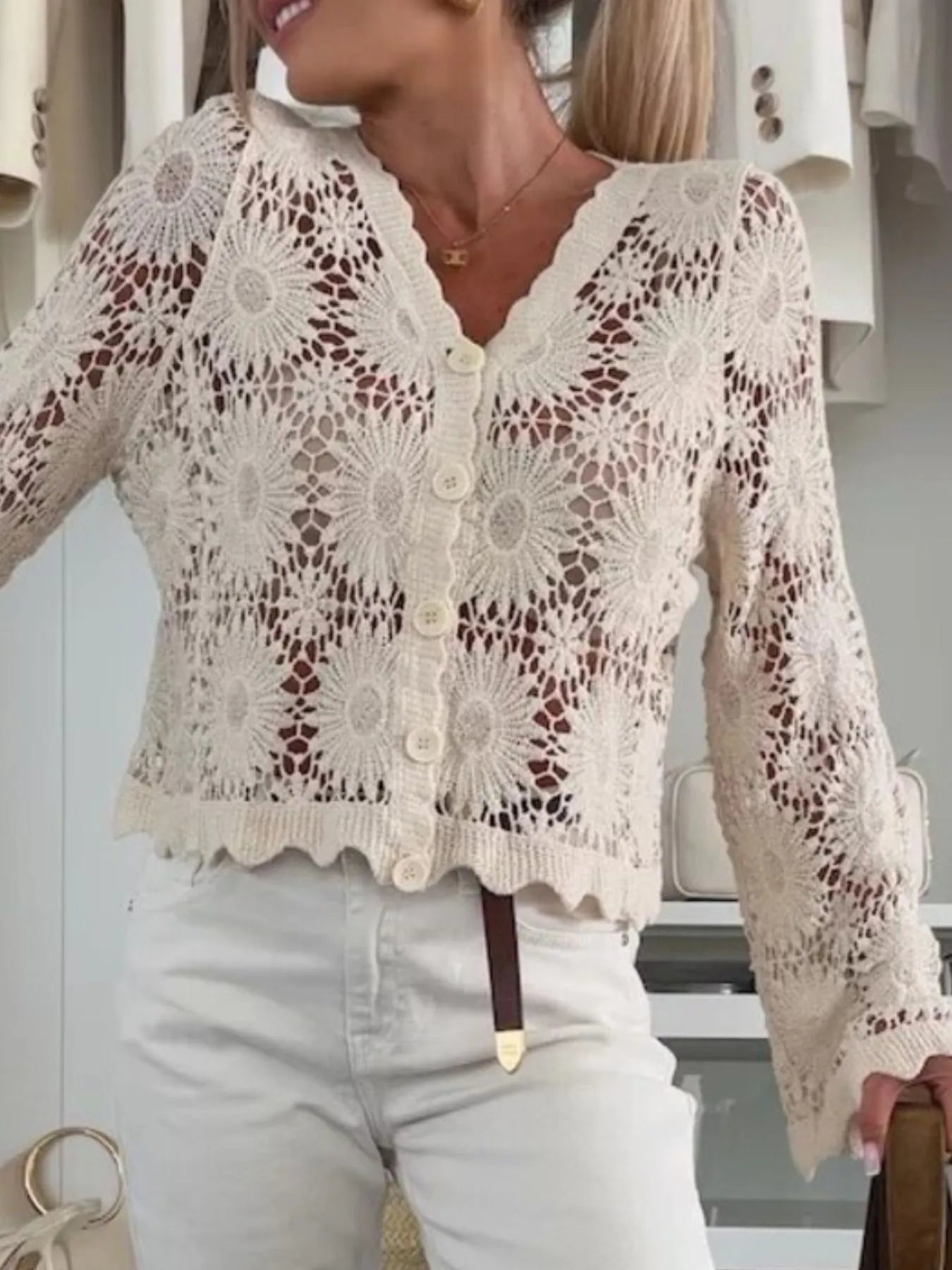 Lace V-Neck Button-Up Cardigan-Tops-Krush Kandy, Women's Online Fashion Boutique Located in Phoenix, Arizona (Scottsdale Area)