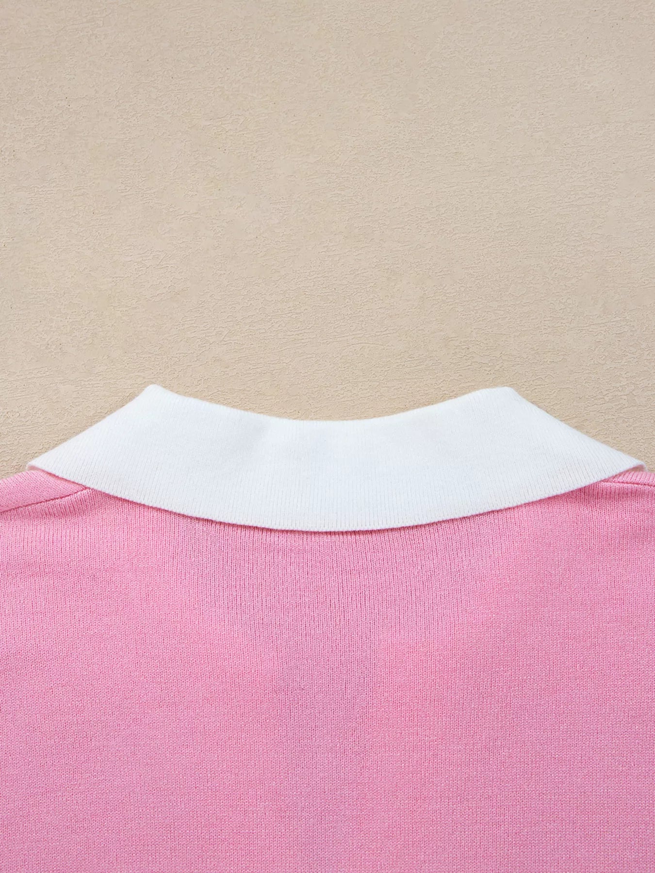 Contrasting Polo Collar Color Block Knit Drop Shoulder Sweater-Sweater-Krush Kandy, Women's Online Fashion Boutique Located in Phoenix, Arizona (Scottsdale Area)