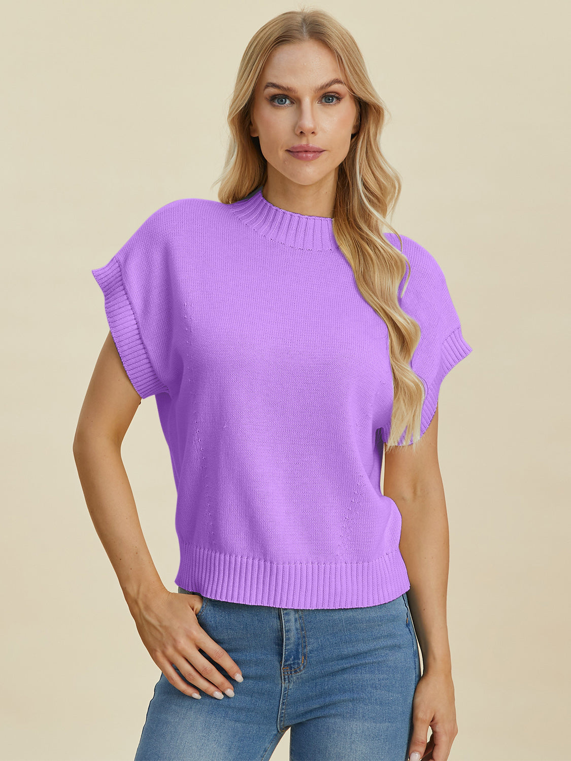 Double Take Full Size Mock Neck Short Sleeve Sweater-Sweaters-Krush Kandy, Women's Online Fashion Boutique Located in Phoenix, Arizona (Scottsdale Area)