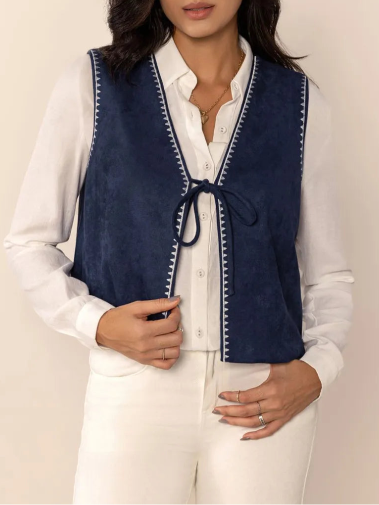 Tied Contrast Trim Vest-Vests-Krush Kandy, Women's Online Fashion Boutique Located in Phoenix, Arizona (Scottsdale Area)