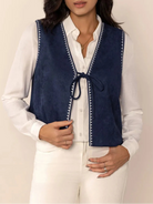 Tied Contrast Trim Vest-Vests-Krush Kandy, Women's Online Fashion Boutique Located in Phoenix, Arizona (Scottsdale Area)