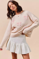 SO ME Embroidered Ribbon Round Neck Sweater-Sweaters-Krush Kandy, Women's Online Fashion Boutique Located in Phoenix, Arizona (Scottsdale Area)