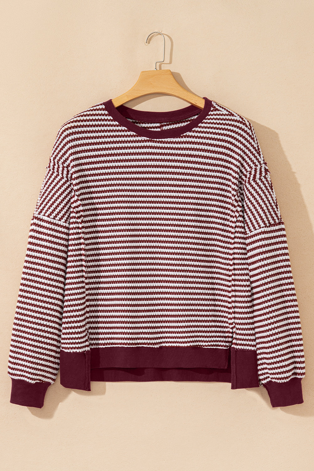 Cozy Red Stripe Colorblock Knit Pullover-Long Sleeve Tops-Krush Kandy, Women's Online Fashion Boutique Located in Phoenix, Arizona (Scottsdale Area)