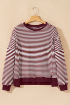 Cozy Red Stripe Colorblock Knit Pullover-Long Sleeve Tops-Krush Kandy, Women's Online Fashion Boutique Located in Phoenix, Arizona (Scottsdale Area)