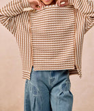 BiBi Open Seam Detail Textured Stripe Knit Top-Sweaters-Krush Kandy, Women's Online Fashion Boutique Located in Phoenix, Arizona (Scottsdale Area)