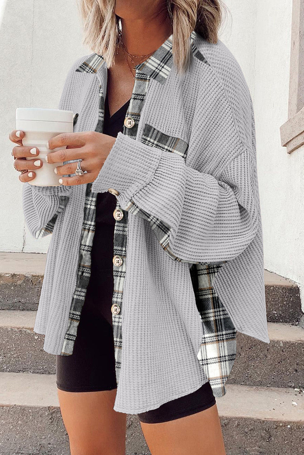 Plaid Button Down Collared Jacket-Krush Kandy, Women's Online Fashion Boutique Located in Phoenix, Arizona (Scottsdale Area)