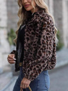 Leopard Collared Neck Zip Up Jacket-Krush Kandy, Women's Online Fashion Boutique Located in Phoenix, Arizona (Scottsdale Area)