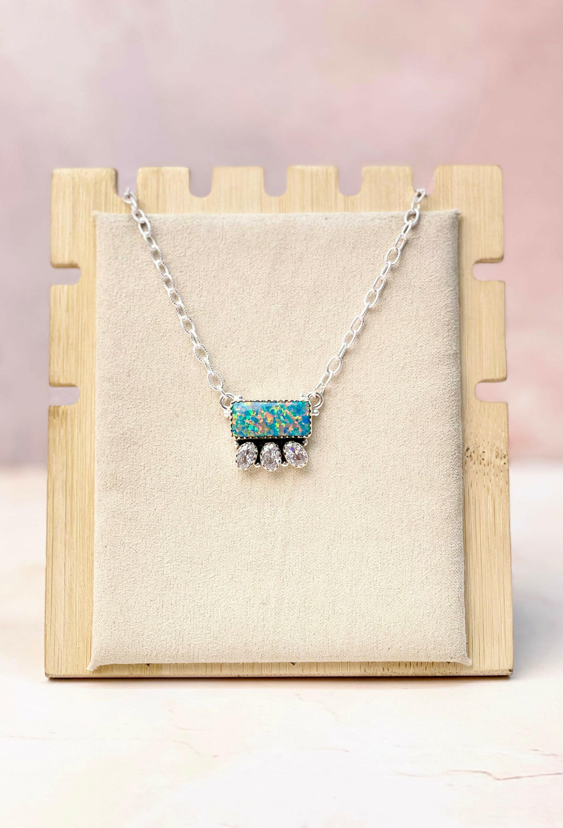 Opal Bar and CZ Necklace-Necklaces-Krush Kandy, Women's Online Fashion Boutique Located in Phoenix, Arizona (Scottsdale Area)