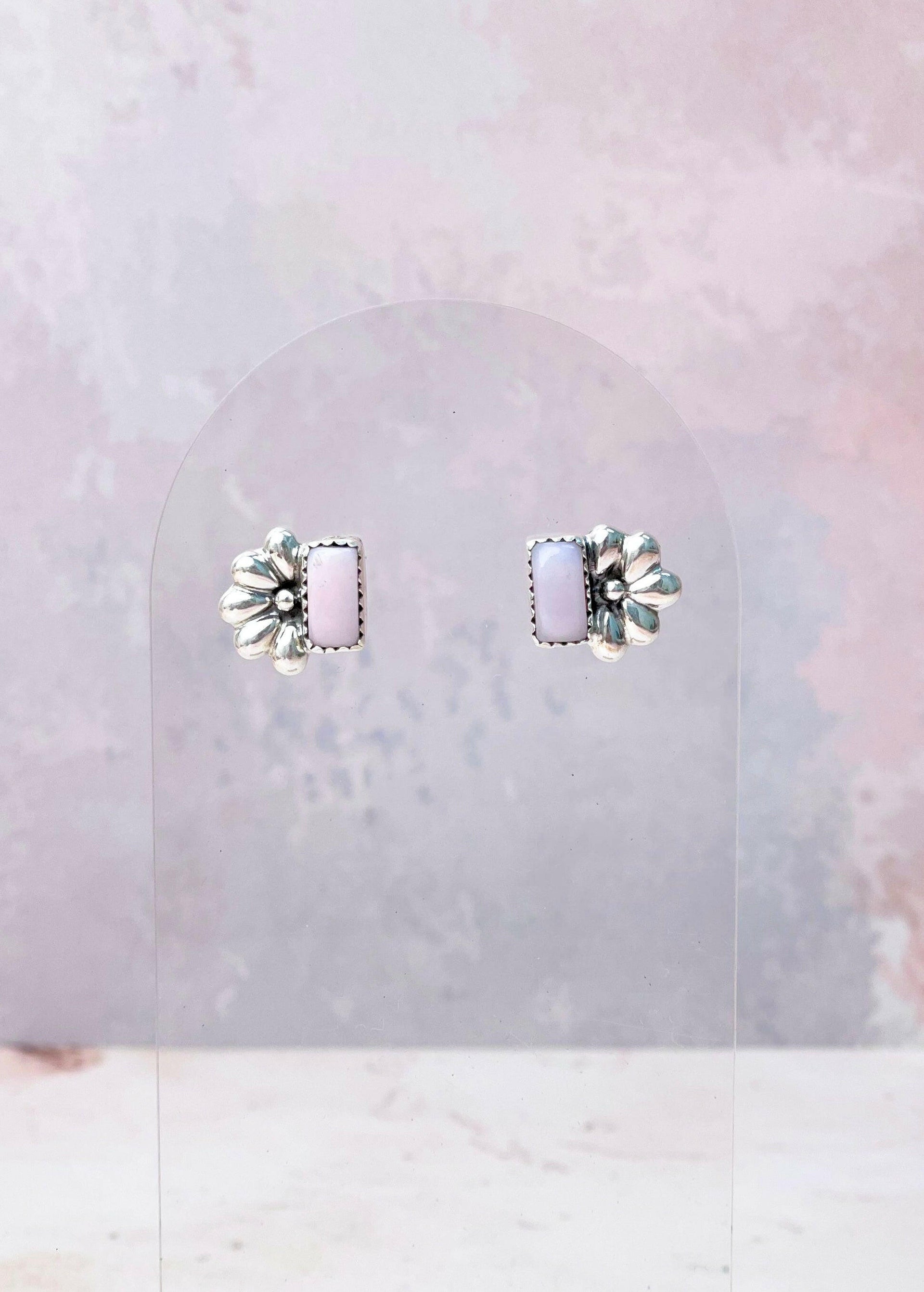 Boho Bar Studs with Delicate Half Daisy Accents-Earrings-Krush Kandy, Women's Online Fashion Boutique Located in Phoenix, Arizona (Scottsdale Area)
