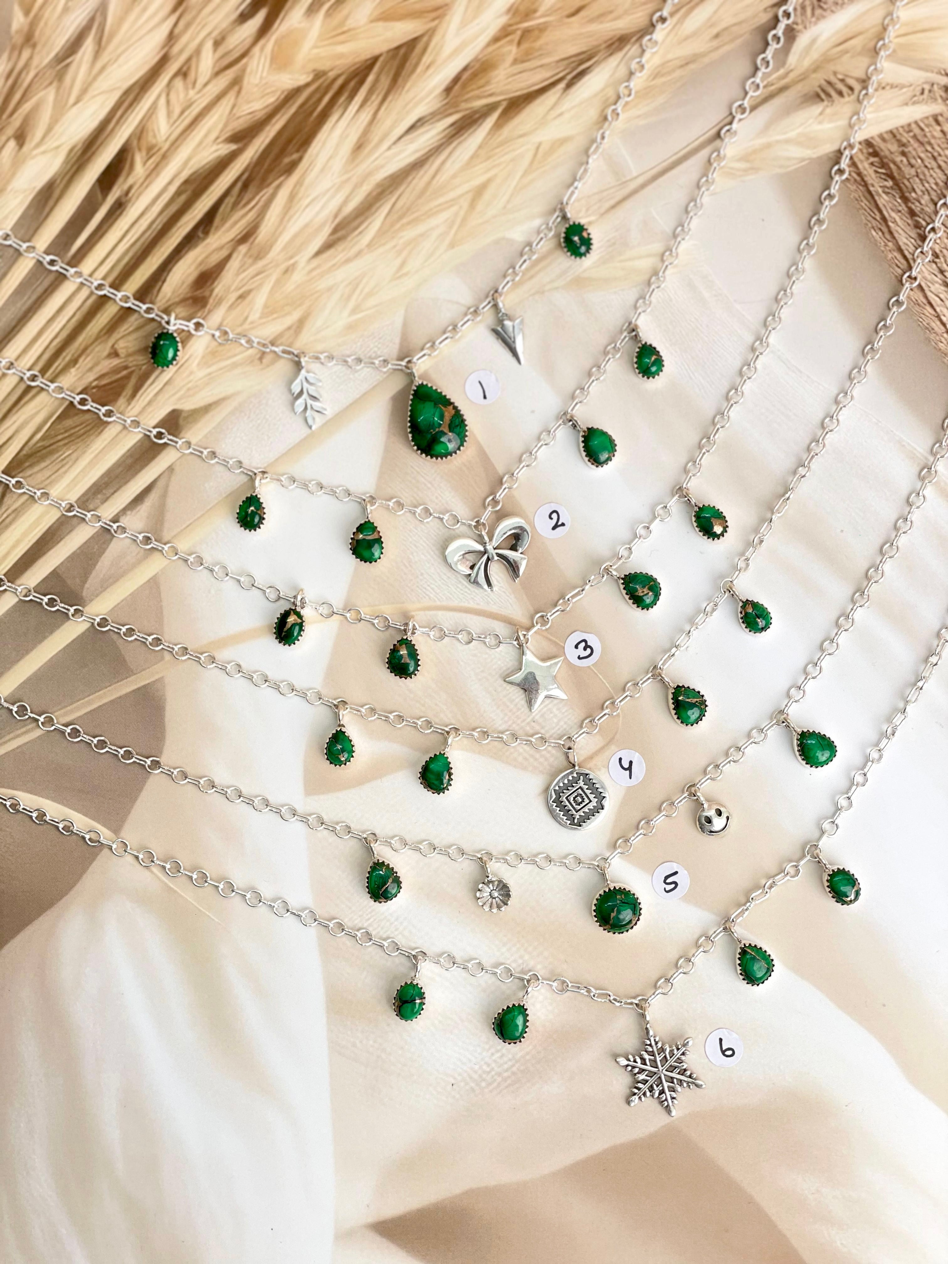 Irish Green Dahlia Dangling Necklace sno 30-Necklaces-Krush Kandy, Women's Online Fashion Boutique Located in Phoenix, Arizona (Scottsdale Area)