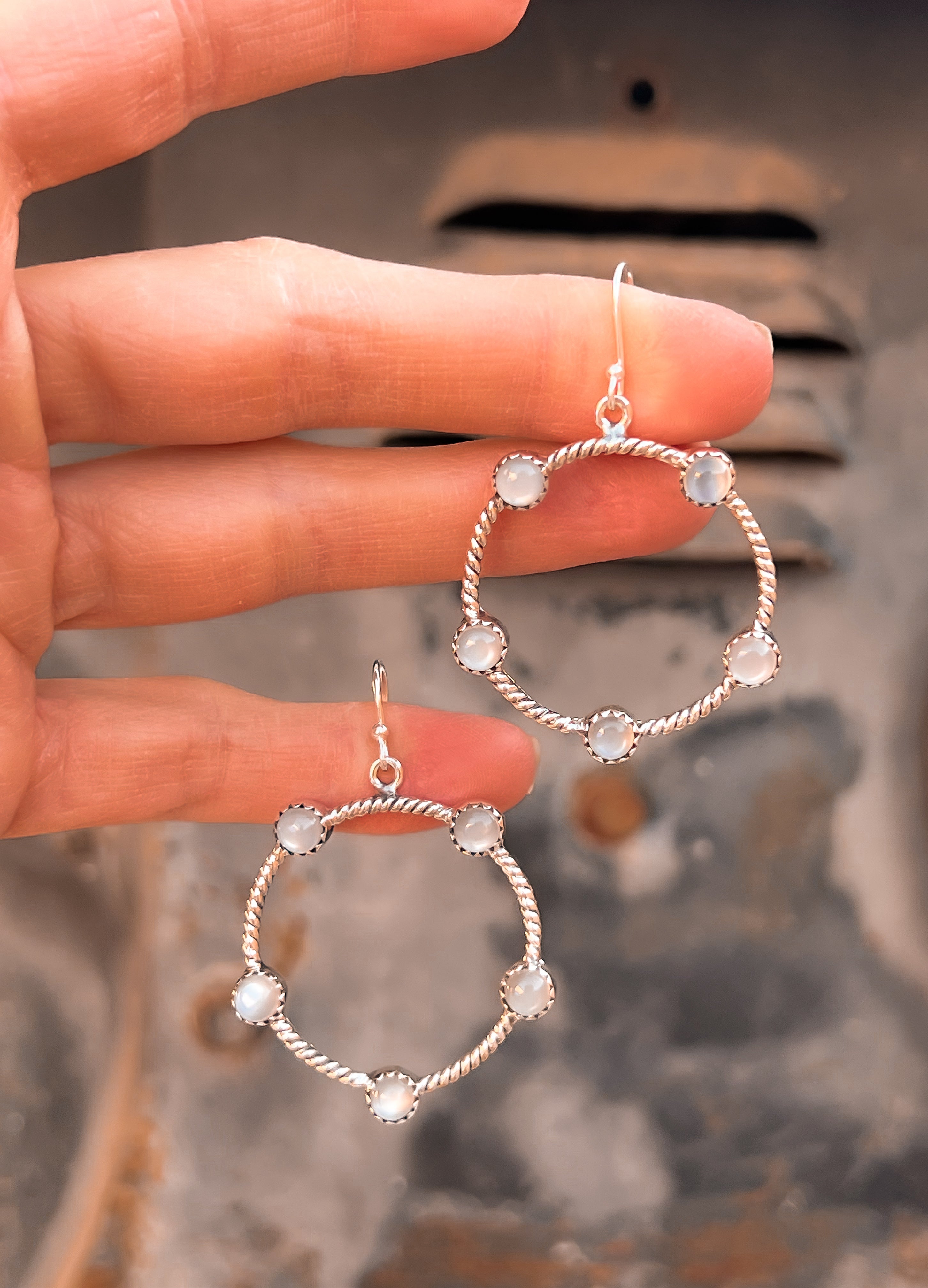 Twisted Rope Stone Hoop Earrings-Hoop Earrings-Krush Kandy, Women's Online Fashion Boutique Located in Phoenix, Arizona (Scottsdale Area)