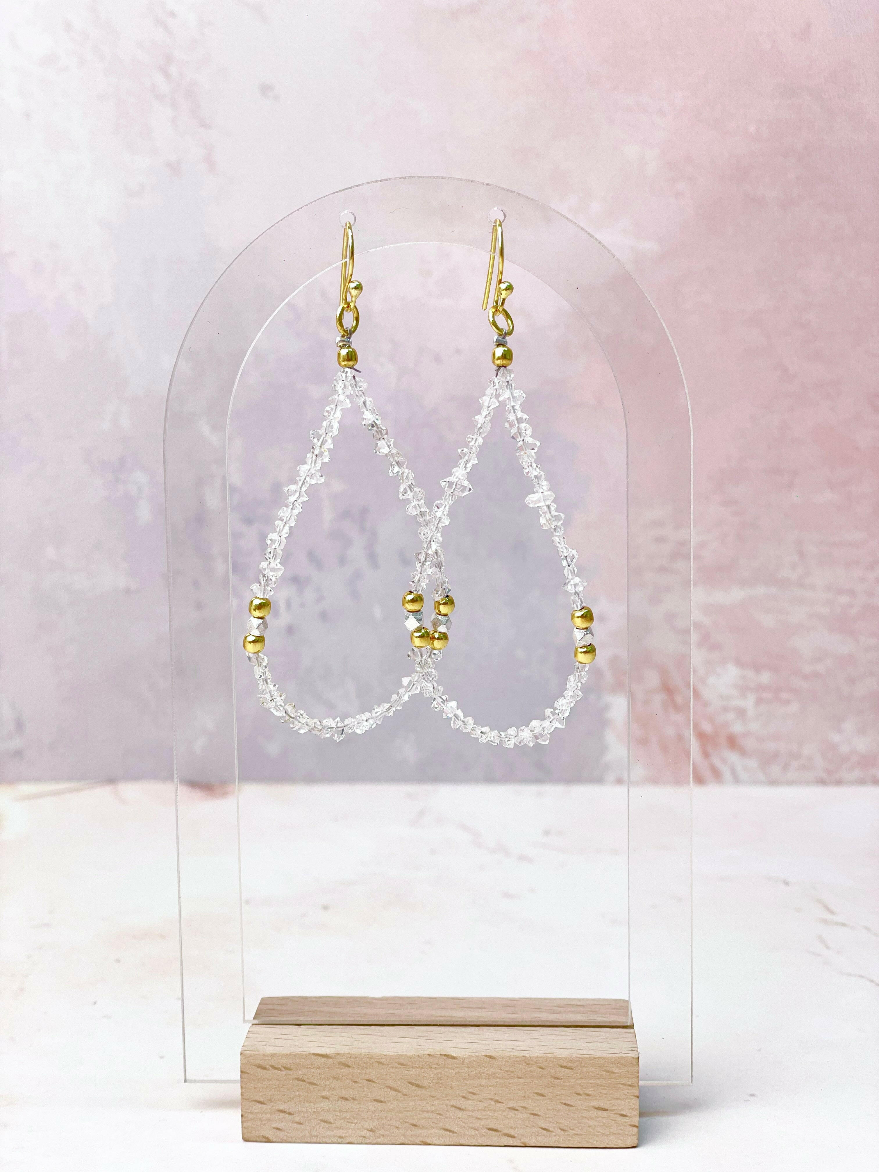 Herkimer Bling Golden Beads Earrings-Earrings-Krush Kandy, Women's Online Fashion Boutique Located in Phoenix, Arizona (Scottsdale Area)