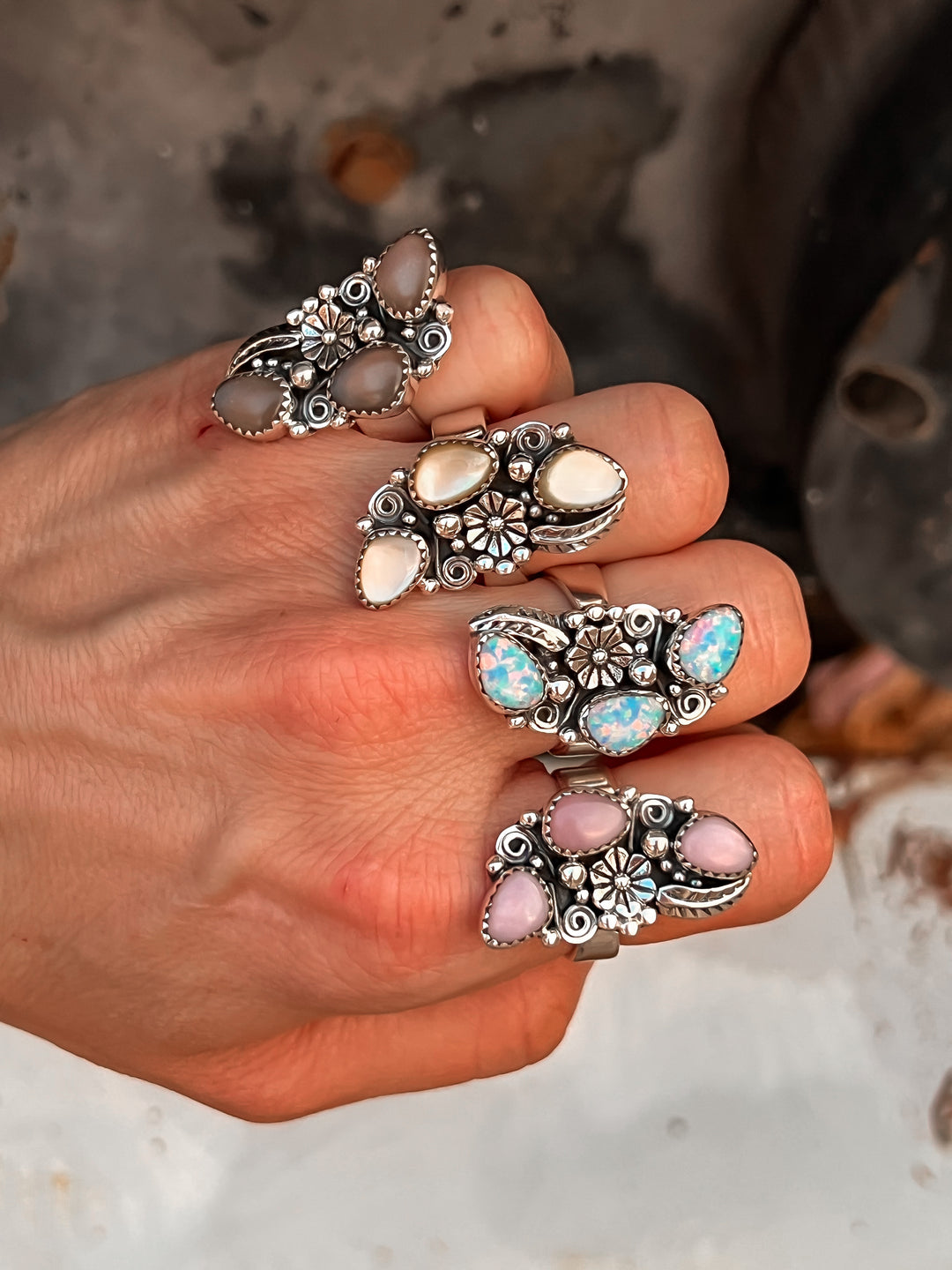 The Henley Triple Stone Flower Ring | Multiple Stone Options! PRE-ORDER-ring-Krush Kandy, Women's Online Fashion Boutique Located in Phoenix, Arizona (Scottsdale Area)