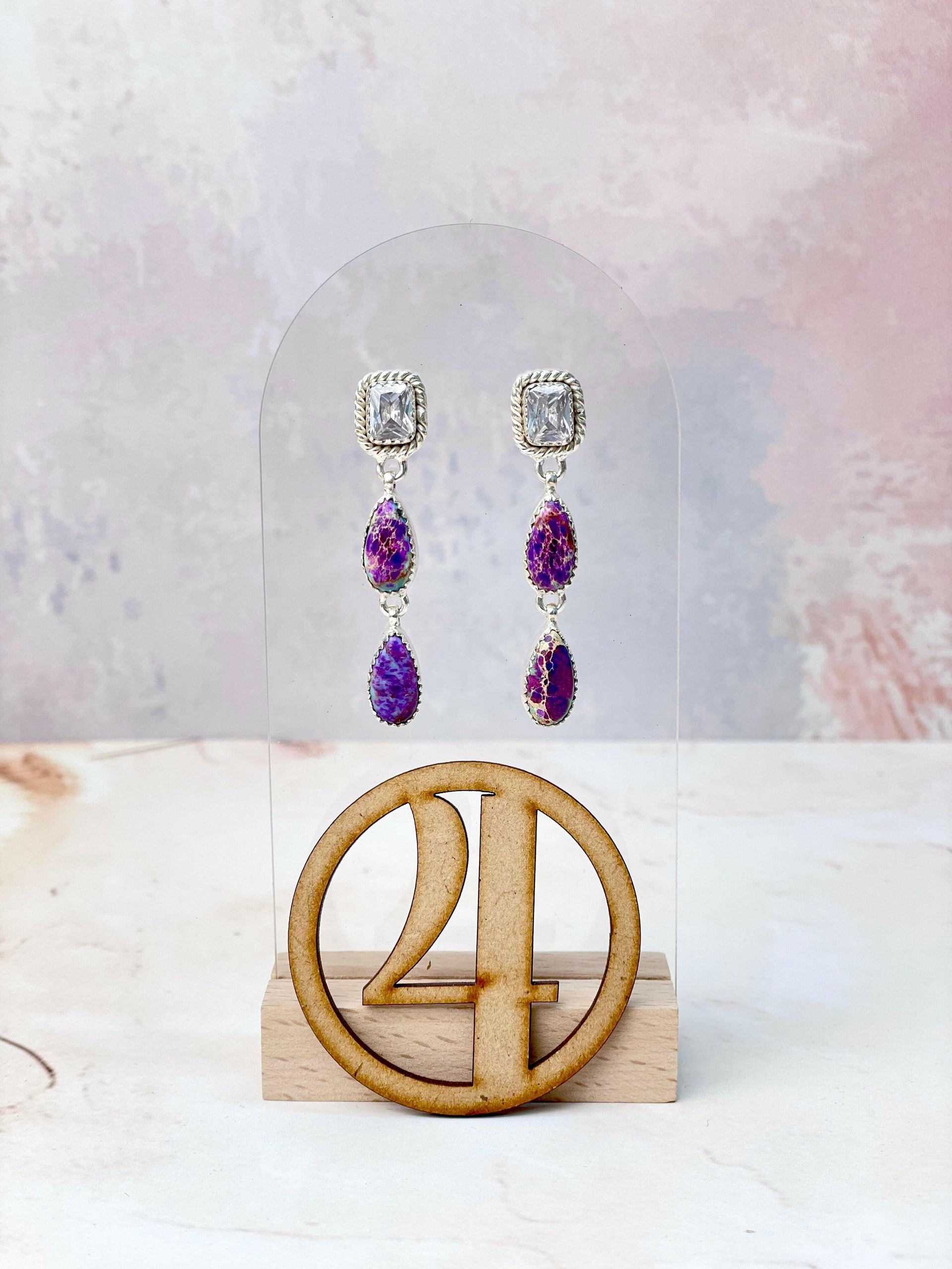 Princess Cut CZ and Jasper Earrings-Earrings-Krush Kandy, Women's Online Fashion Boutique Located in Phoenix, Arizona (Scottsdale Area)