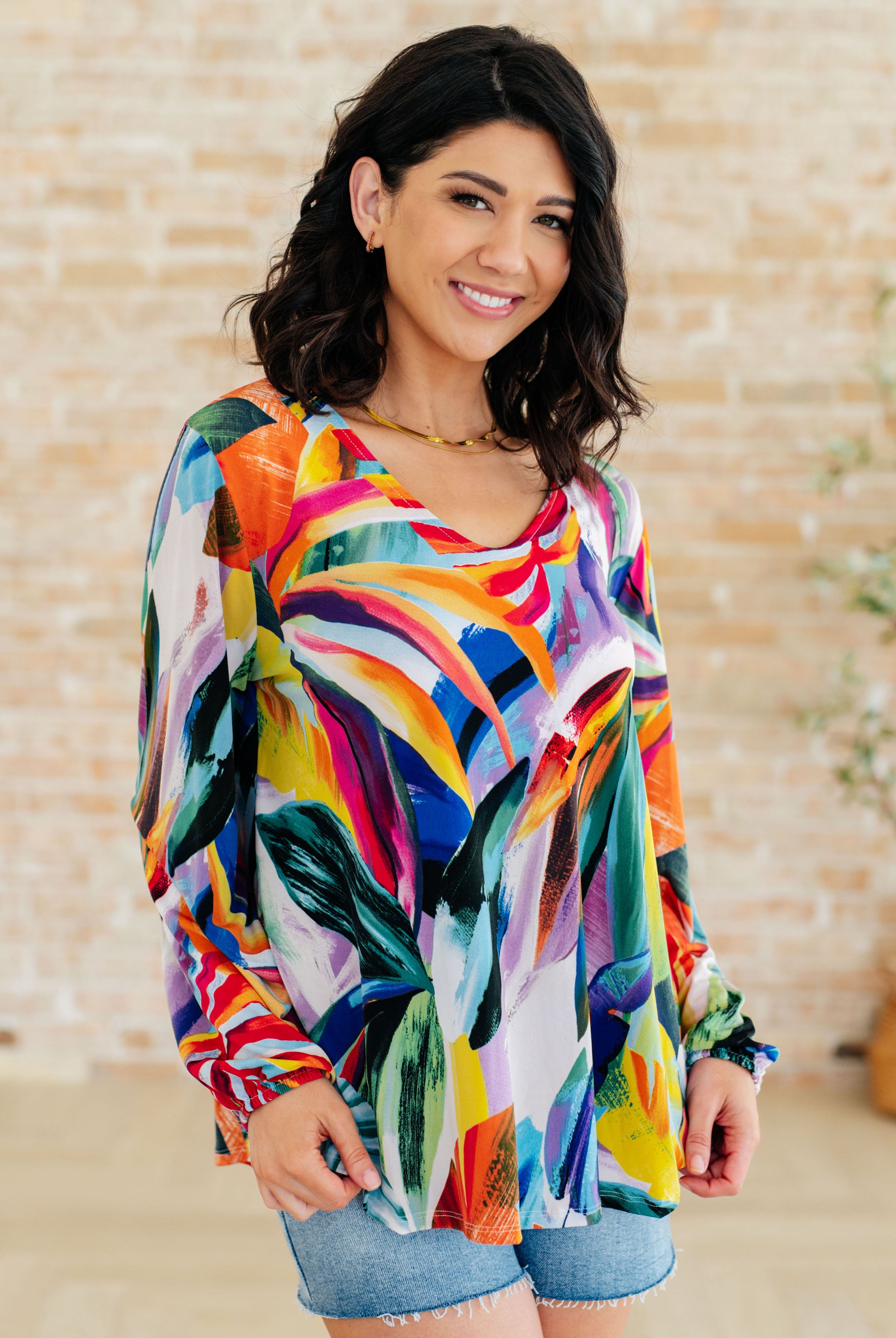 All Over The World Scoop Neck Blouse-Long Sleeve Tops-Krush Kandy, Women's Online Fashion Boutique Located in Phoenix, Arizona (Scottsdale Area)