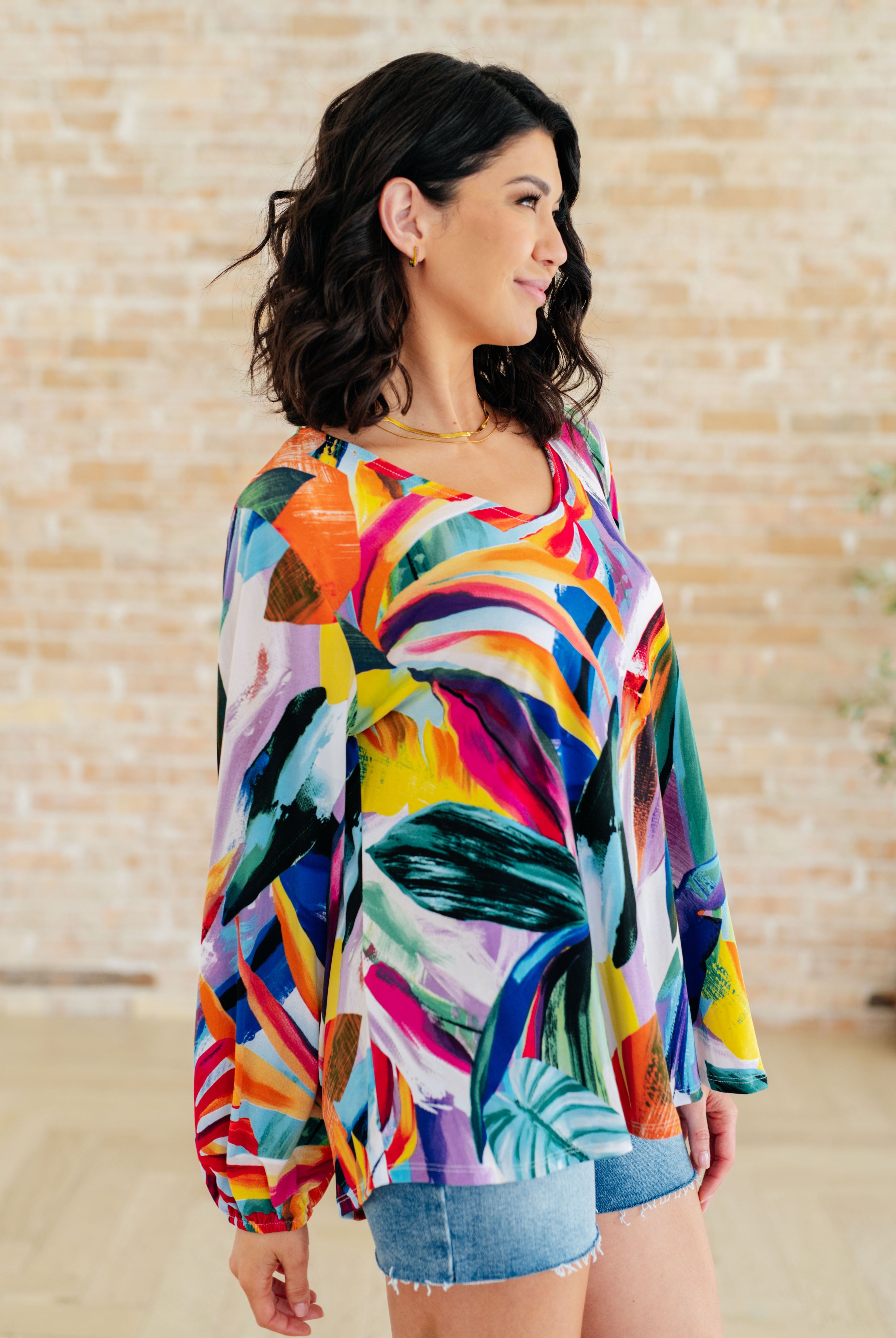 All Over The World Scoop Neck Blouse-Long Sleeve Tops-Krush Kandy, Women's Online Fashion Boutique Located in Phoenix, Arizona (Scottsdale Area)