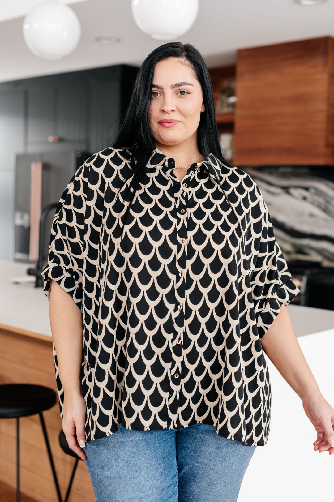 Art Deco Button Up Blouse-Short Sleeve Tops-Krush Kandy, Women's Online Fashion Boutique Located in Phoenix, Arizona (Scottsdale Area)