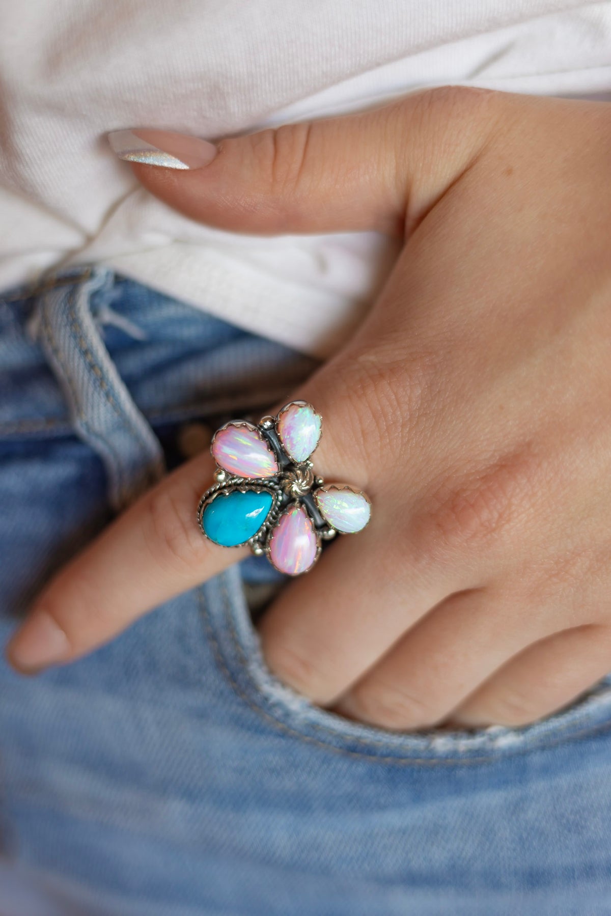 Aurora Blossom Pink Opal & Turquoise Statement Ring S.NO 9.jpeg