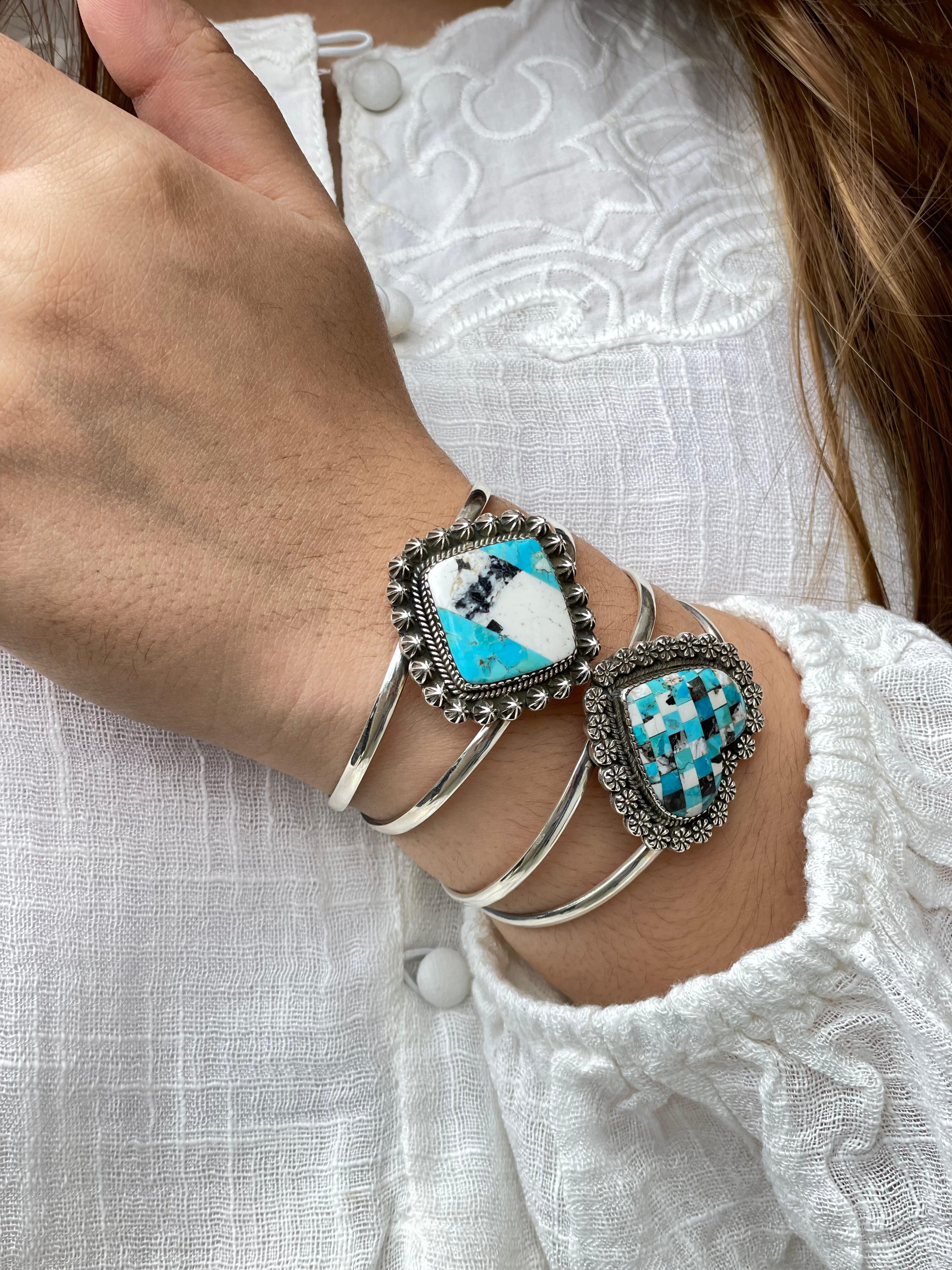White Buffalo & Turquoise Slab Cuffs Bno. 7-Bracelets-Krush Kandy, Women's Online Fashion Boutique Located in Phoenix, Arizona (Scottsdale Area)