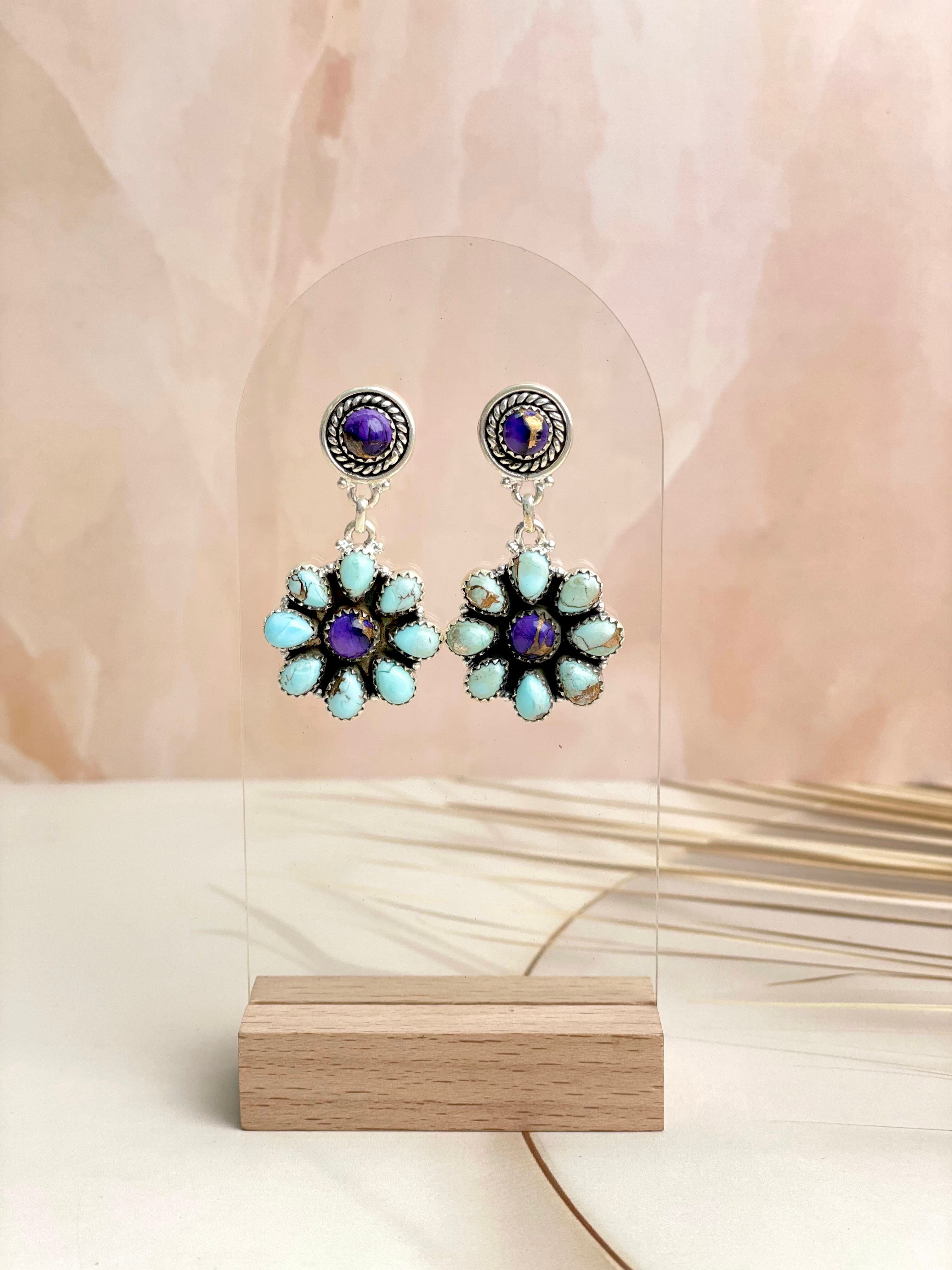 Berry & Mint Dahlia Cluster Drop Earrings-Earrings-Krush Kandy, Women's Online Fashion Boutique Located in Phoenix, Arizona (Scottsdale Area)
