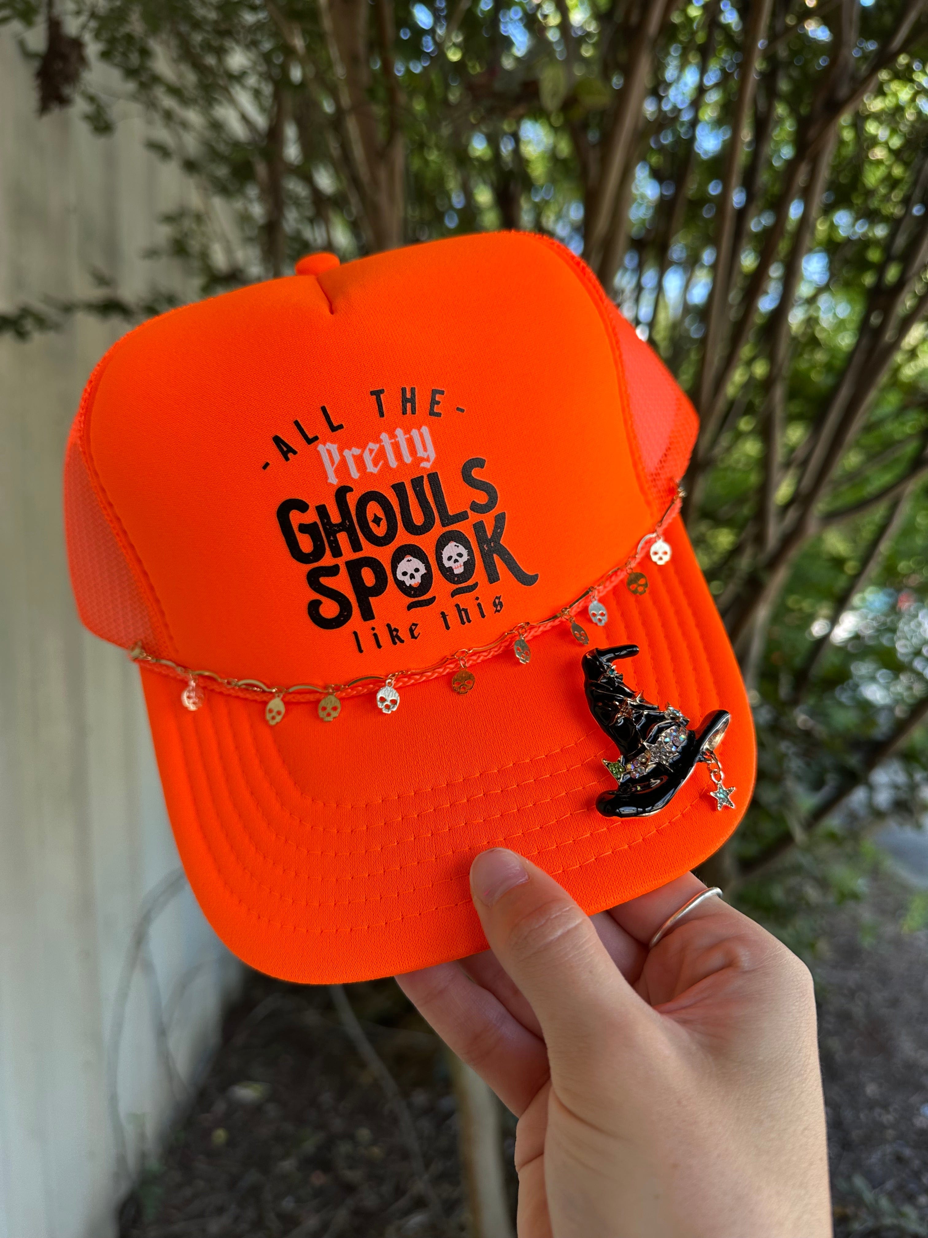 Pretty Ghouls Neon Orange Trucker Hat