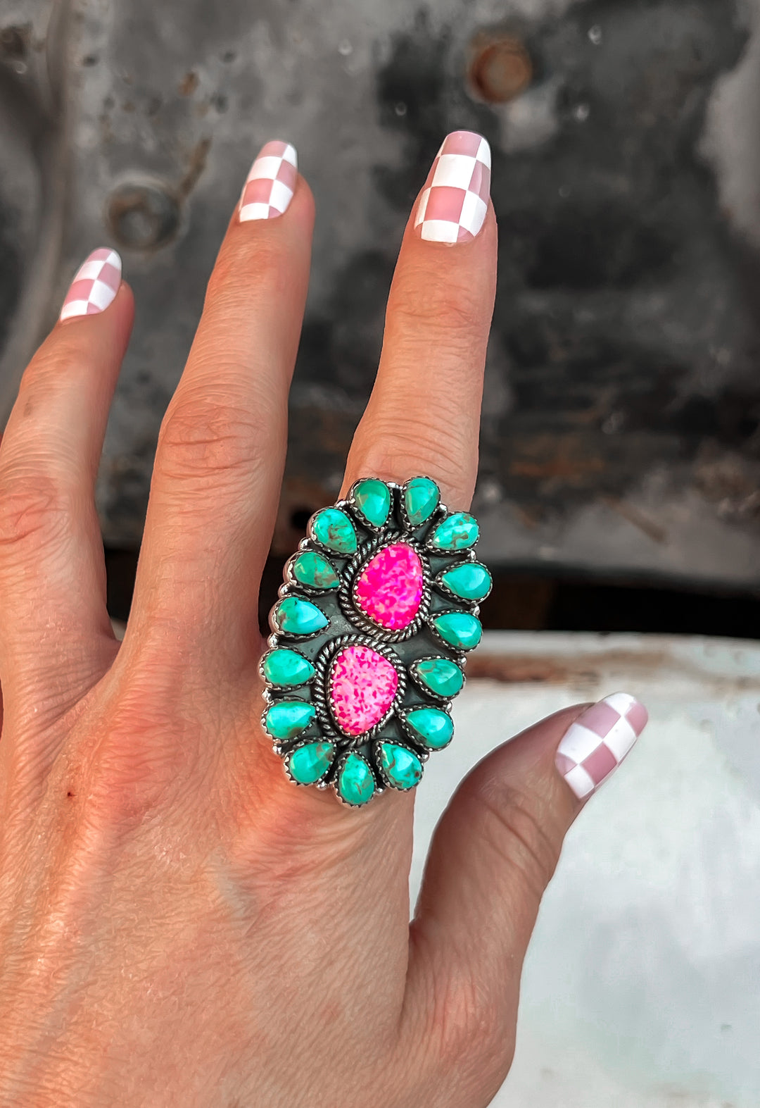 Barbie Neon Hot Pink Opal & Turquoise Cluster Ring-ring-Krush Kandy, Women's Online Fashion Boutique Located in Phoenix, Arizona (Scottsdale Area)
