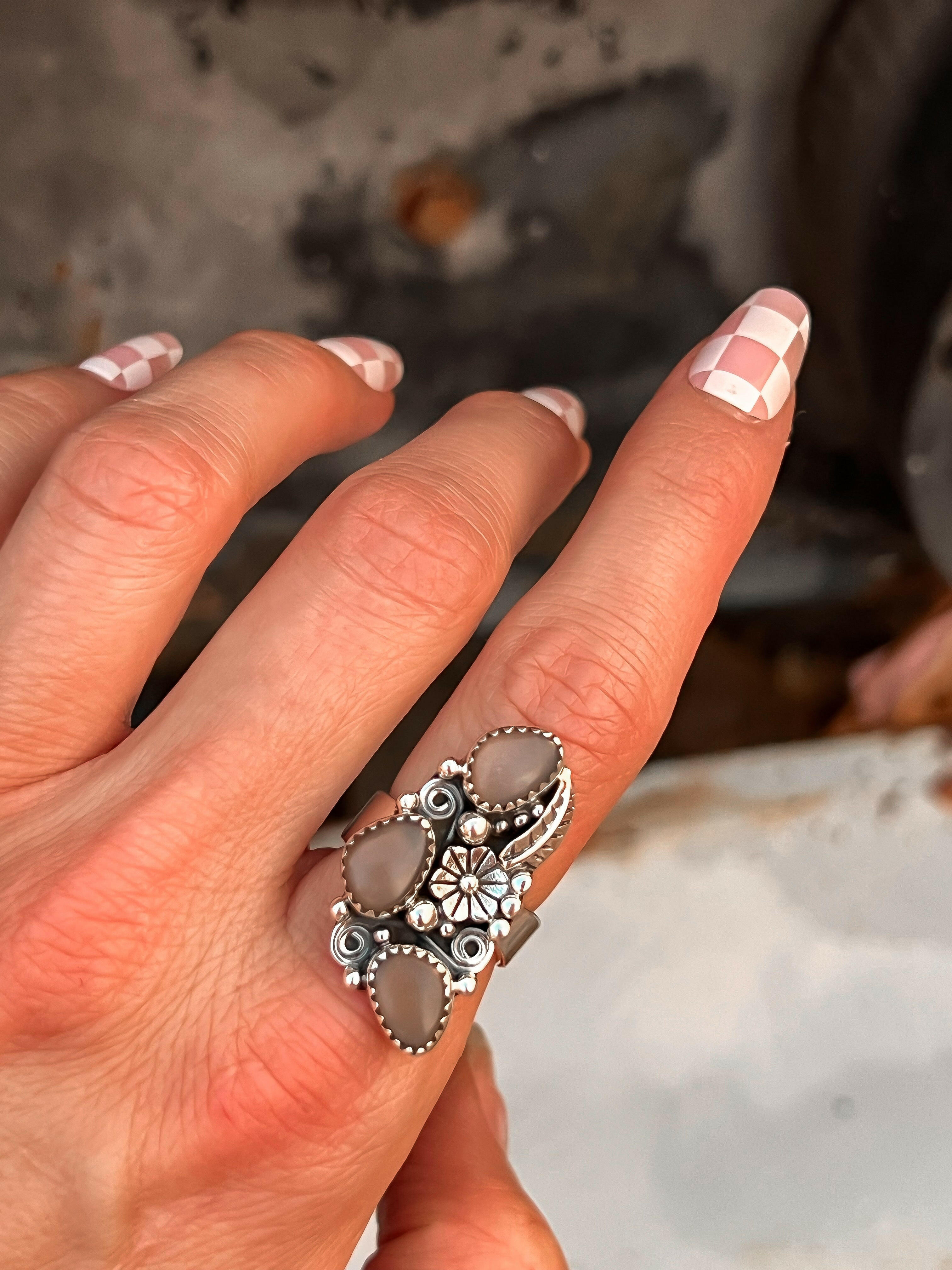 The Henley Triple Stone Flower Ring MADE TO ORDER-Cluster Rings-Krush Kandy, Women's Online Fashion Boutique Located in Phoenix, Arizona (Scottsdale Area)