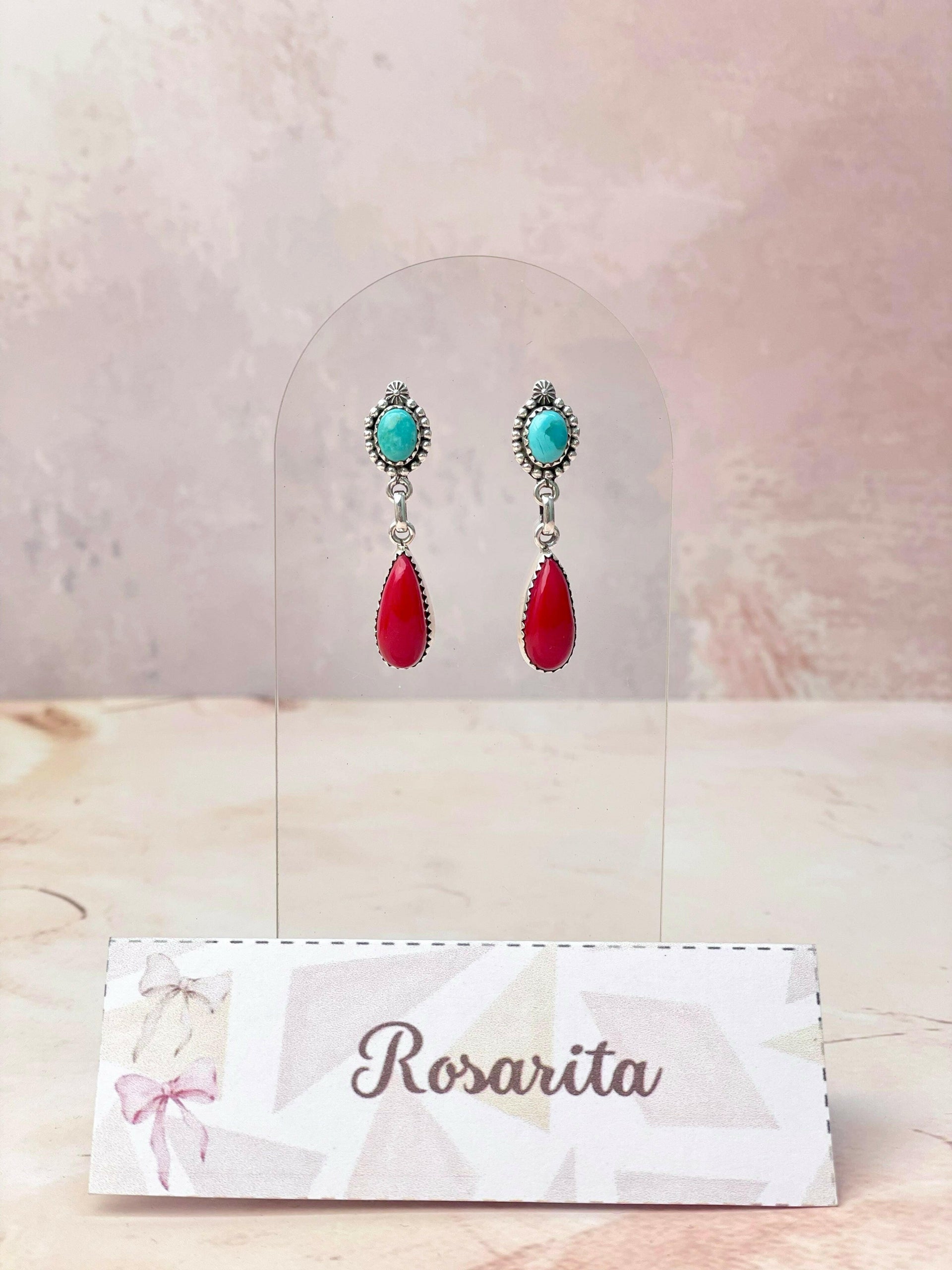 Turquoise and Rosarita Pear Earrings-Earrings-Krush Kandy, Women's Online Fashion Boutique Located in Phoenix, Arizona (Scottsdale Area)
