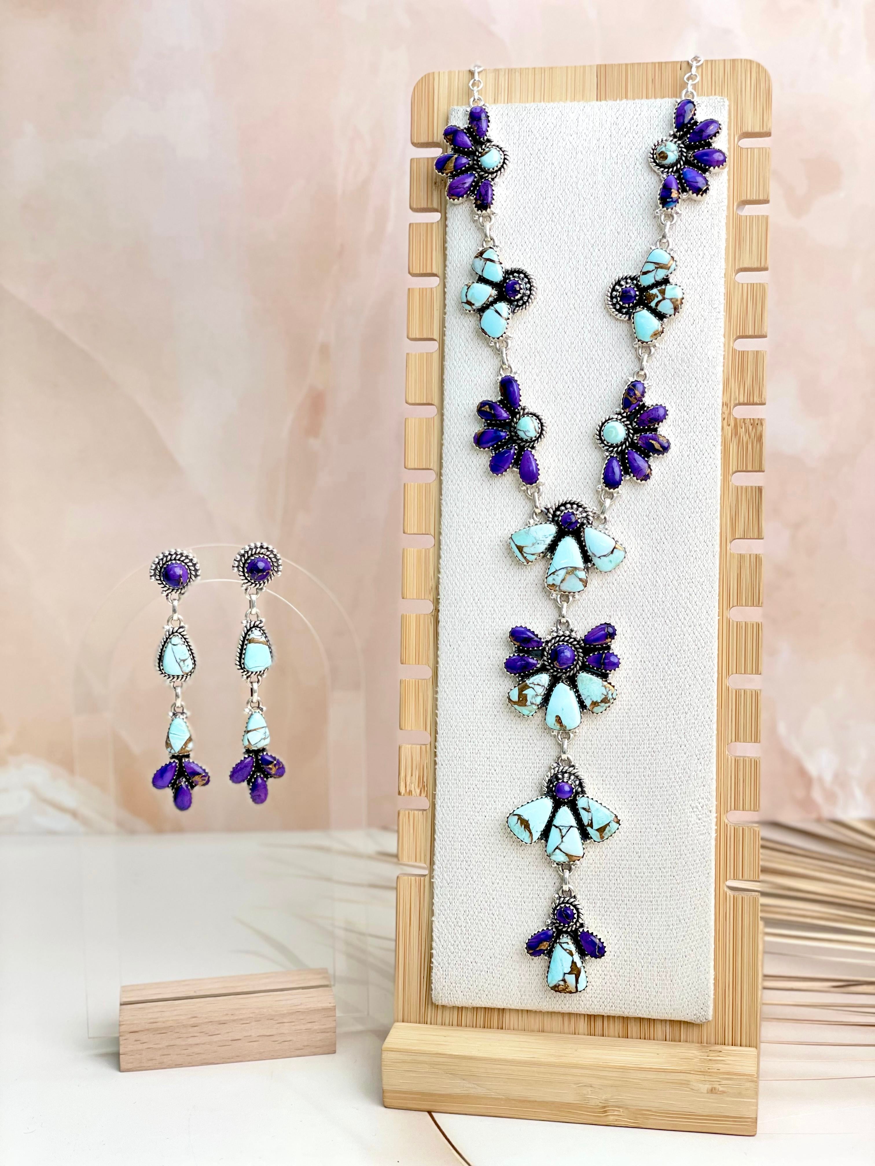 Purple Fusion Multi Dahlia Cluster Necklace & Earring SET-Necklaces-Krush Kandy, Women's Online Fashion Boutique Located in Phoenix, Arizona (Scottsdale Area)