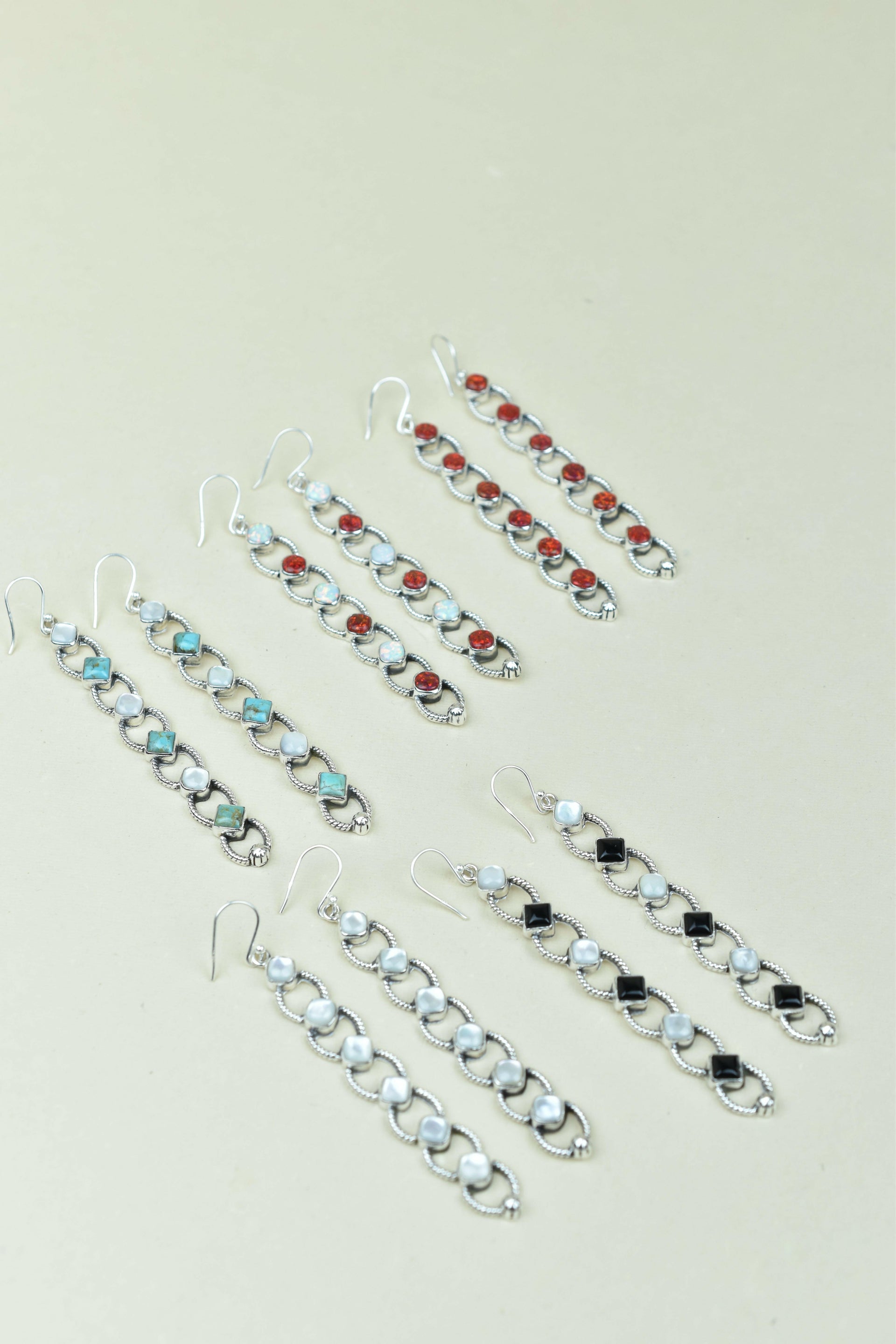 Sterling Silver Six Stone Cascading Earrings-Drop Earrings-Krush Kandy, Women's Online Fashion Boutique Located in Phoenix, Arizona (Scottsdale Area)