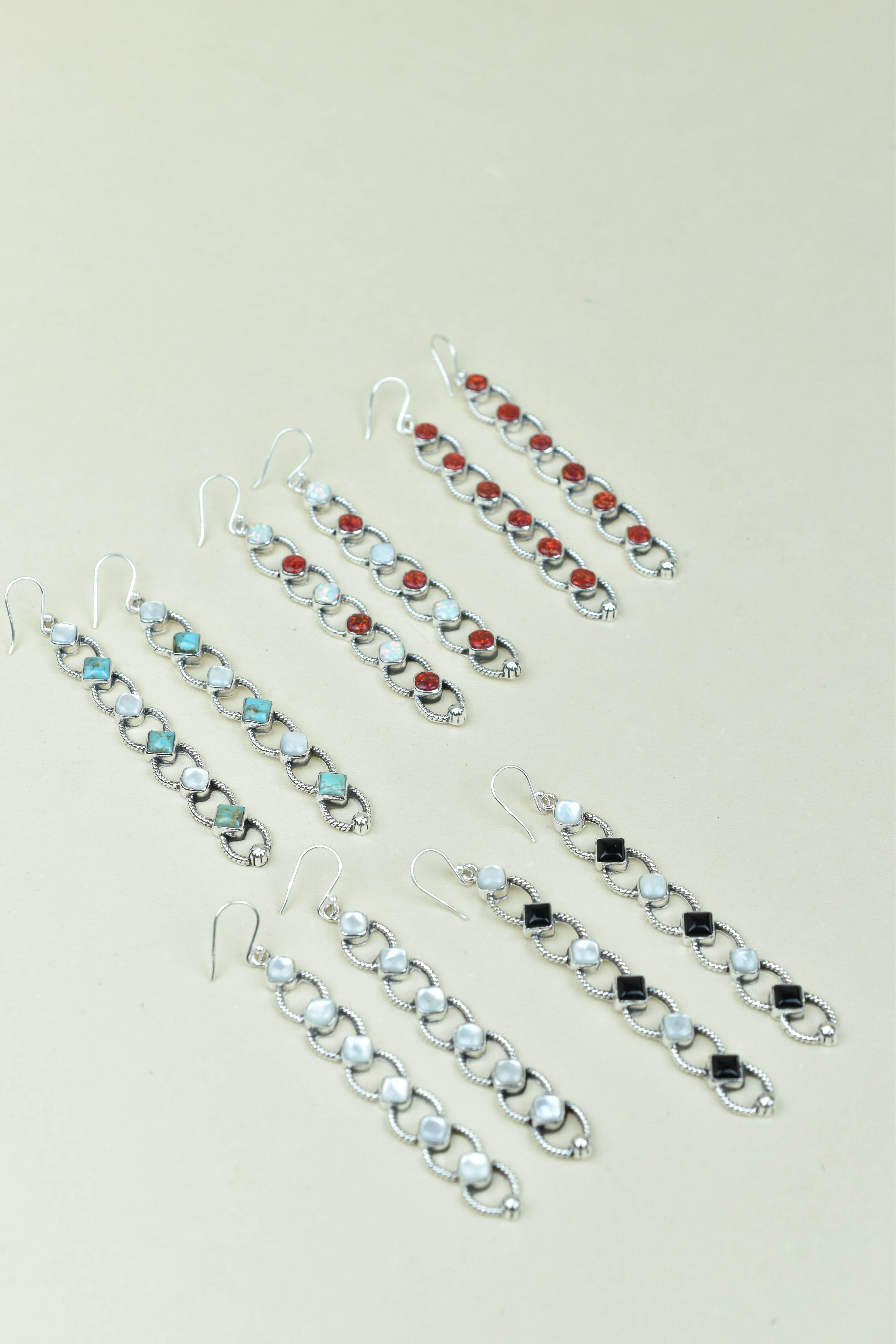Sterling Silver Six Stone Cascading Earrings-Drop Earrings-Krush Kandy, Women's Online Fashion Boutique Located in Phoenix, Arizona (Scottsdale Area)