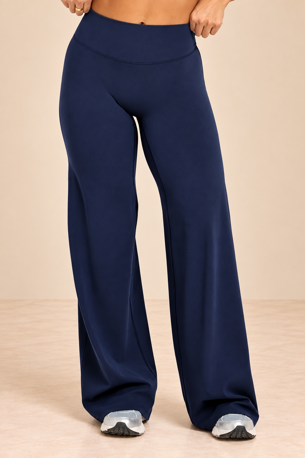 Beige Studio Navy Wide-Leg Athleisure Pants.png
