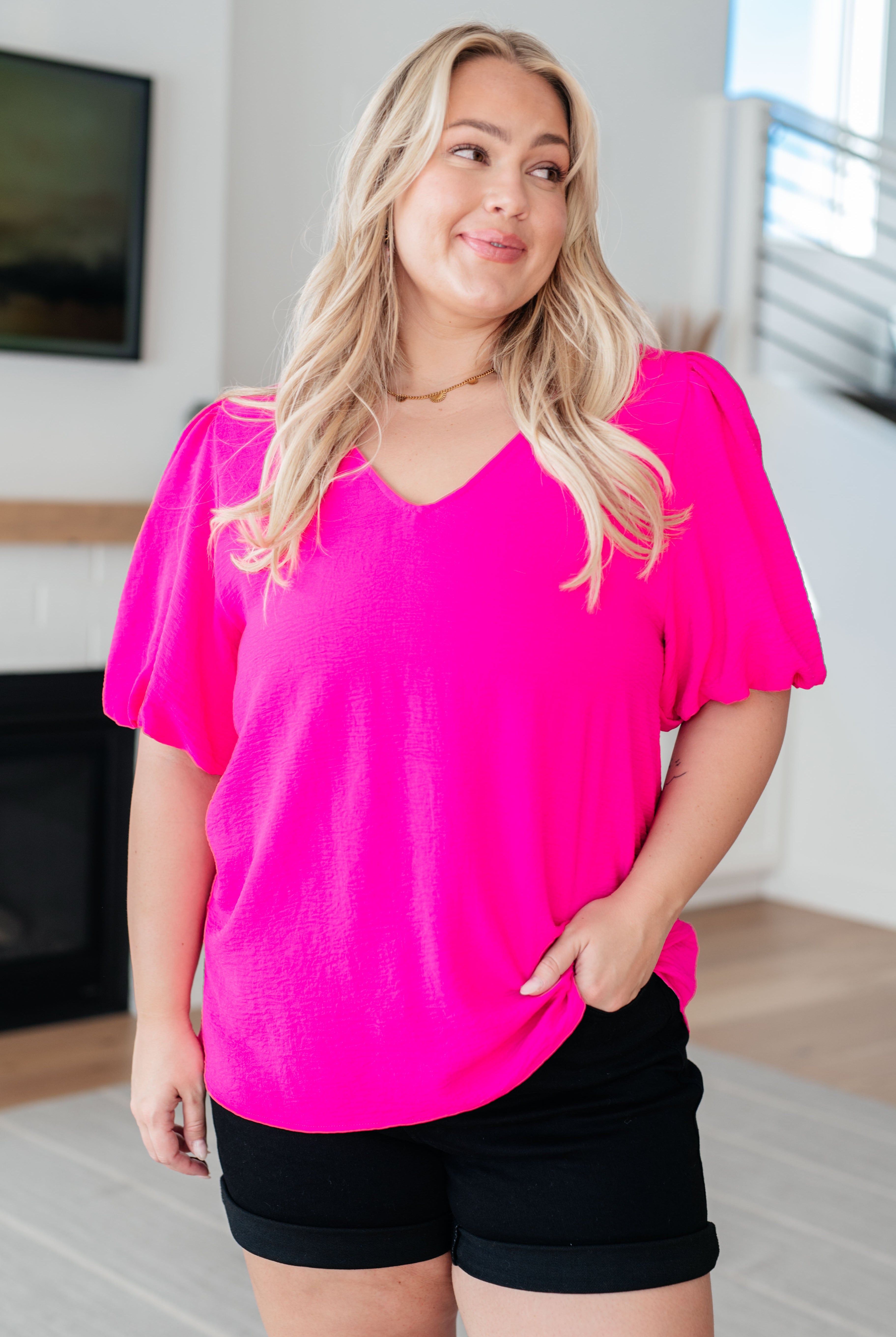 Belong Together Puff Sleeve Blouse-Short Sleeve Tops-Krush Kandy, Women's Online Fashion Boutique Located in Phoenix, Arizona (Scottsdale Area)