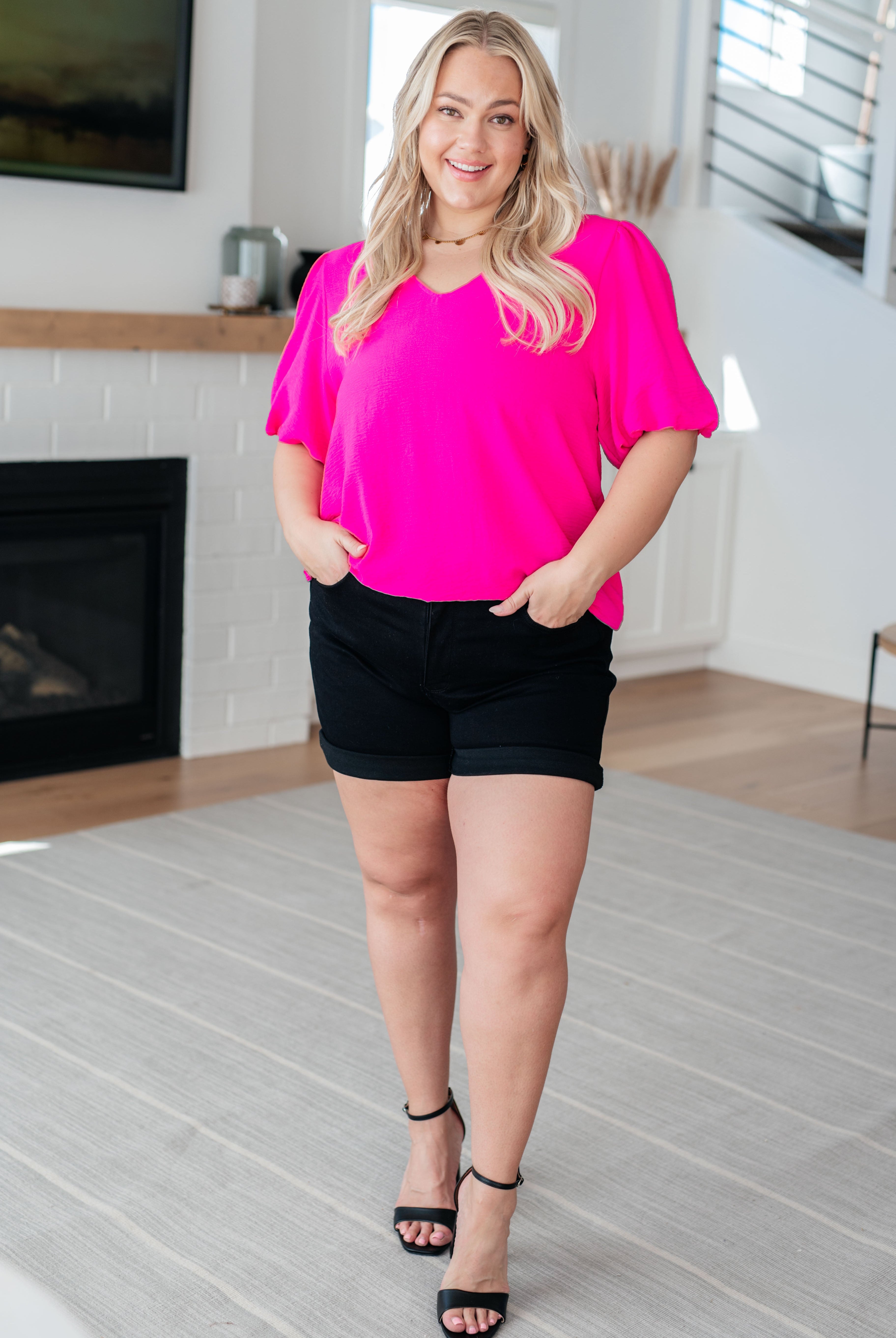 Belong Together Puff Sleeve Blouse-Short Sleeve Tops-Krush Kandy, Women's Online Fashion Boutique Located in Phoenix, Arizona (Scottsdale Area)