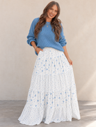 Blue Sweater, Floral Tiered Skirt.png