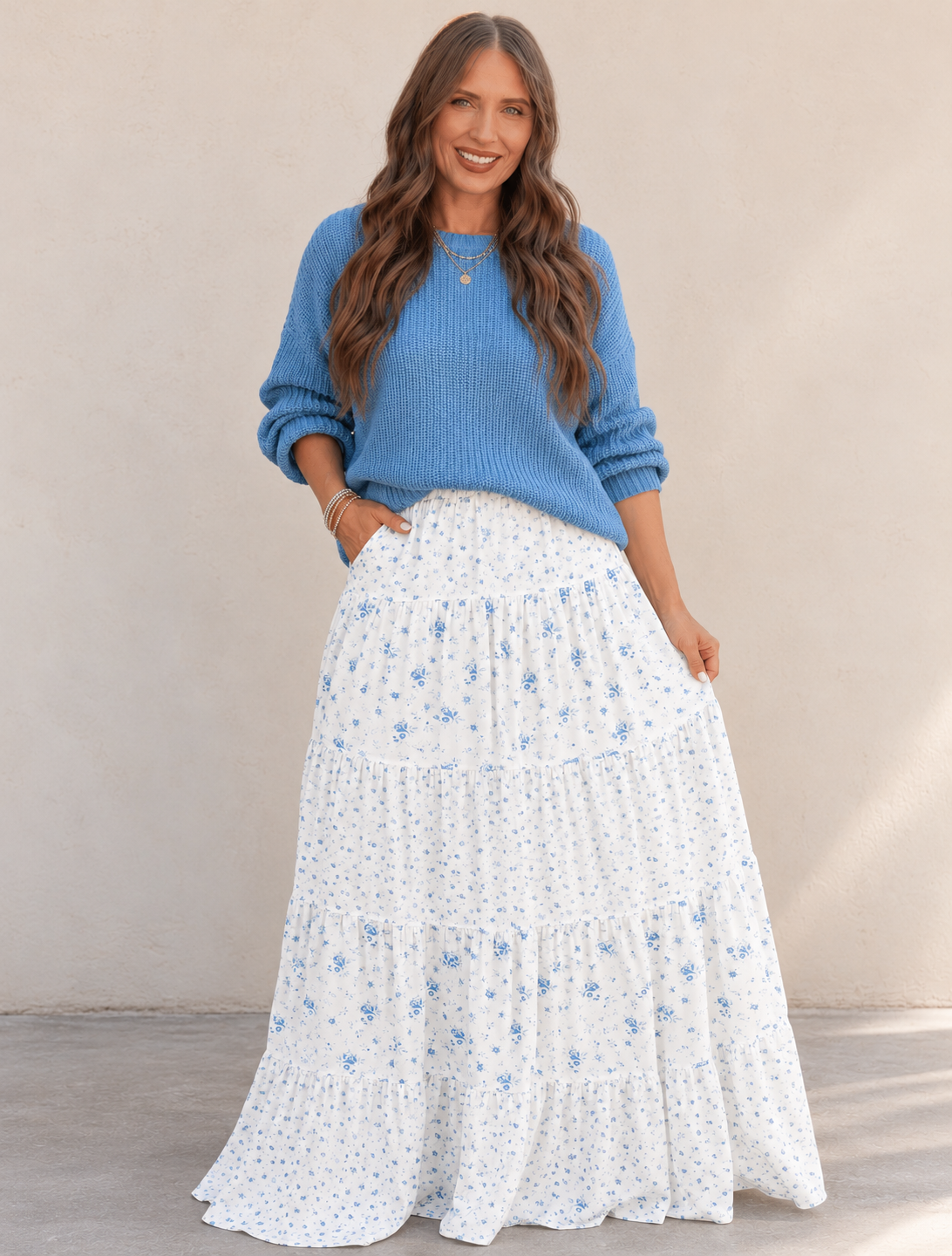 Blue Sweater and Floral Maxi Skirt.png