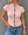 Charmed Detail Multicolor Button Mock Neck Knit Top