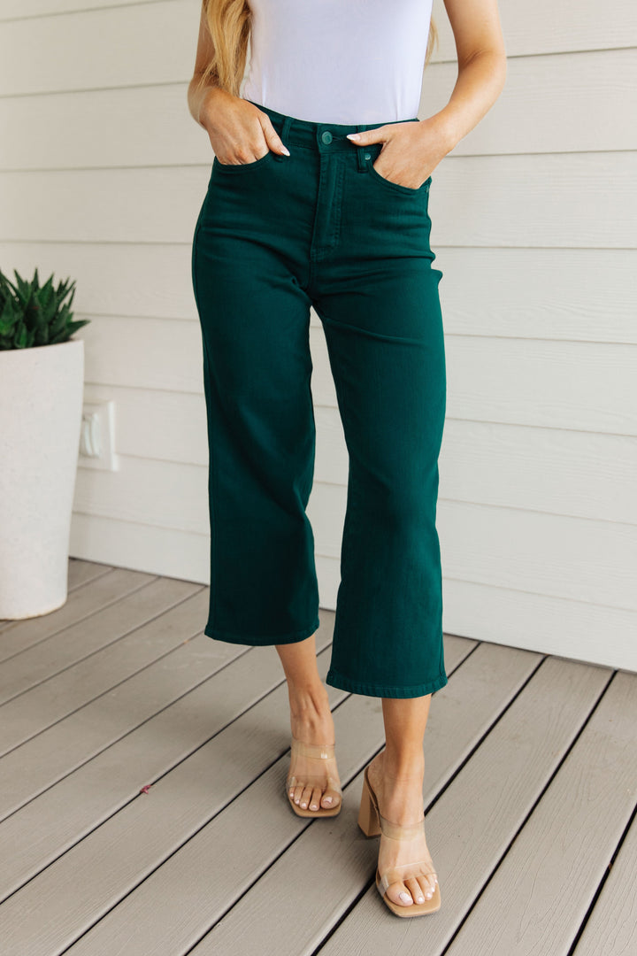 Judy Blue Briar High Rise Control Top Wide Leg Crop Jeans in Teal-Jeans-Krush Kandy, Women's Online Fashion Boutique Located in Phoenix, Arizona (Scottsdale Area)
