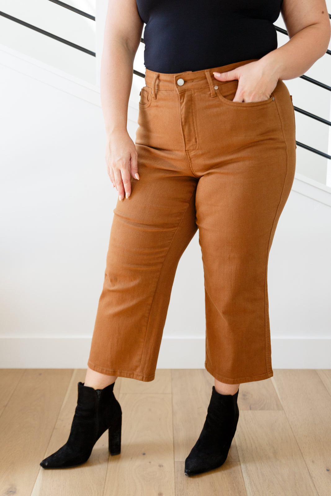 Judy Blue Briar High Rise Control Top Wide Leg Crop Jeans in Camel-Jeans-Krush Kandy, Women's Online Fashion Boutique Located in Phoenix, Arizona (Scottsdale Area)